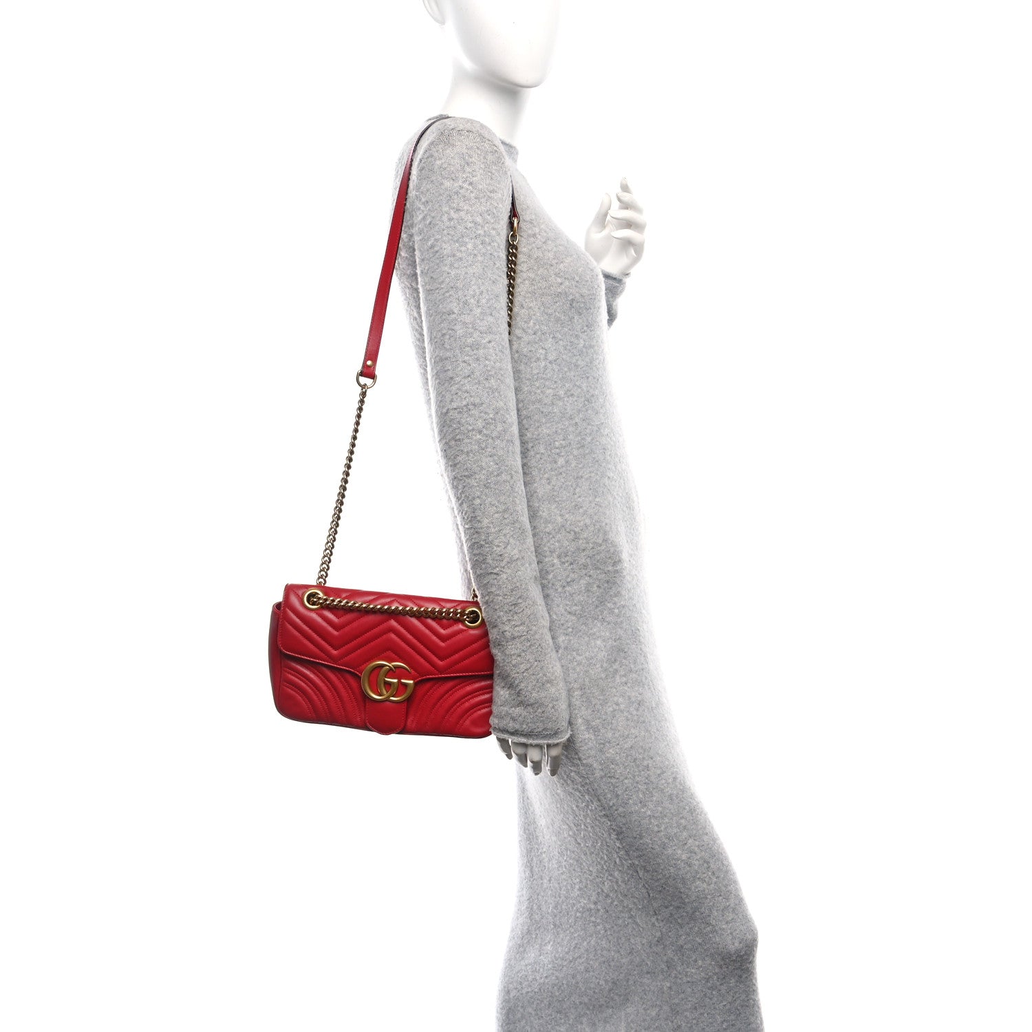 Calfskin Matelasse Small GG Marmont Shoulder Bag Hibiscus Red