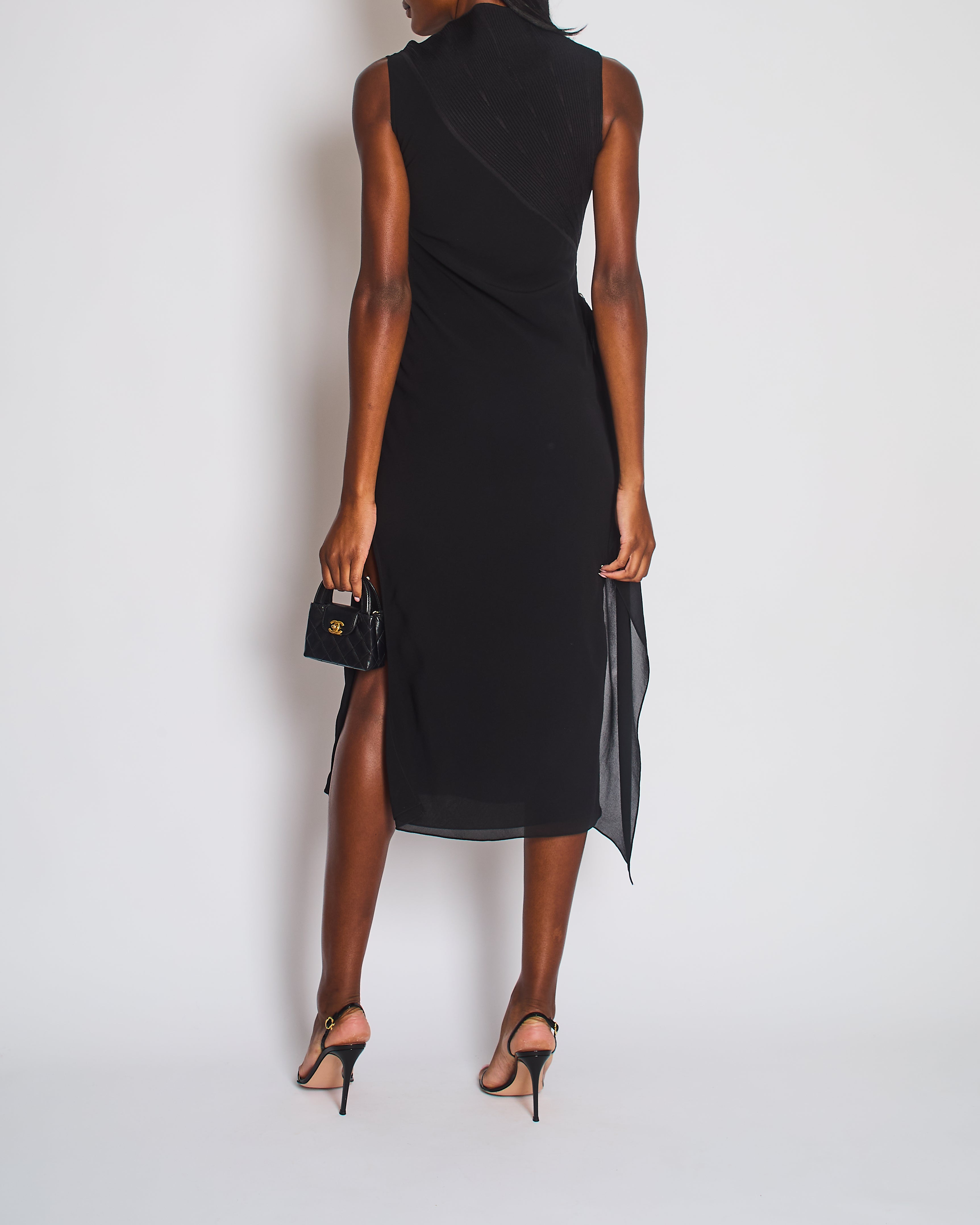 Hermès Black Knit & Silk Midi Dress with Zip Detail Size FR 36 (UK 8)