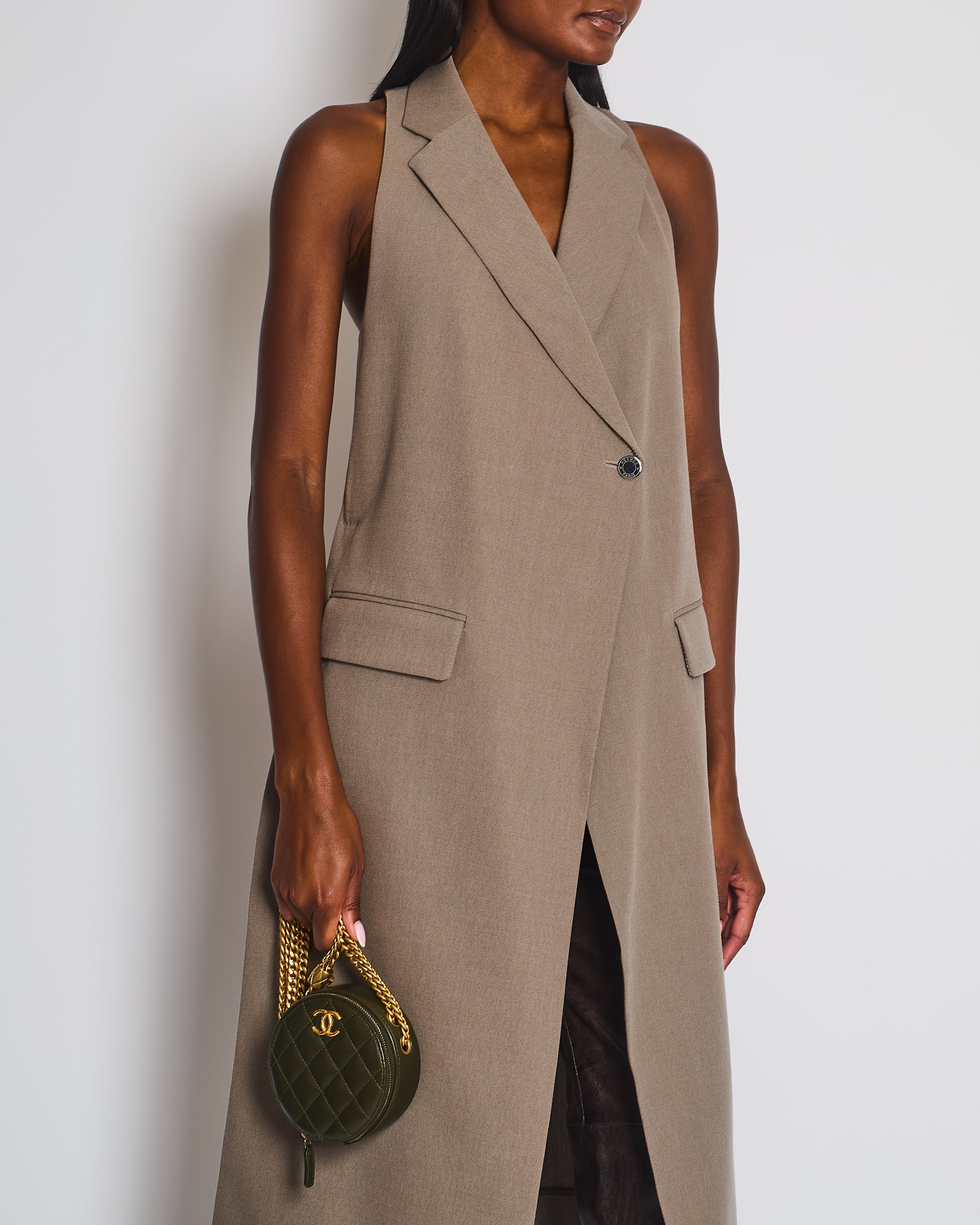 Hermès Brown Longline Wool Vest with Silver Buttons Size FR 34 (UK 6)