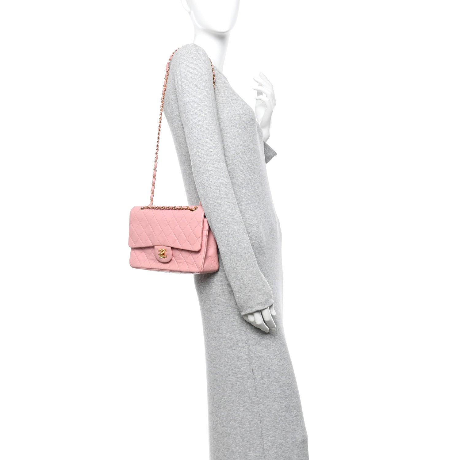 Lambskin Quilted Medium Double Flap Light Pink
