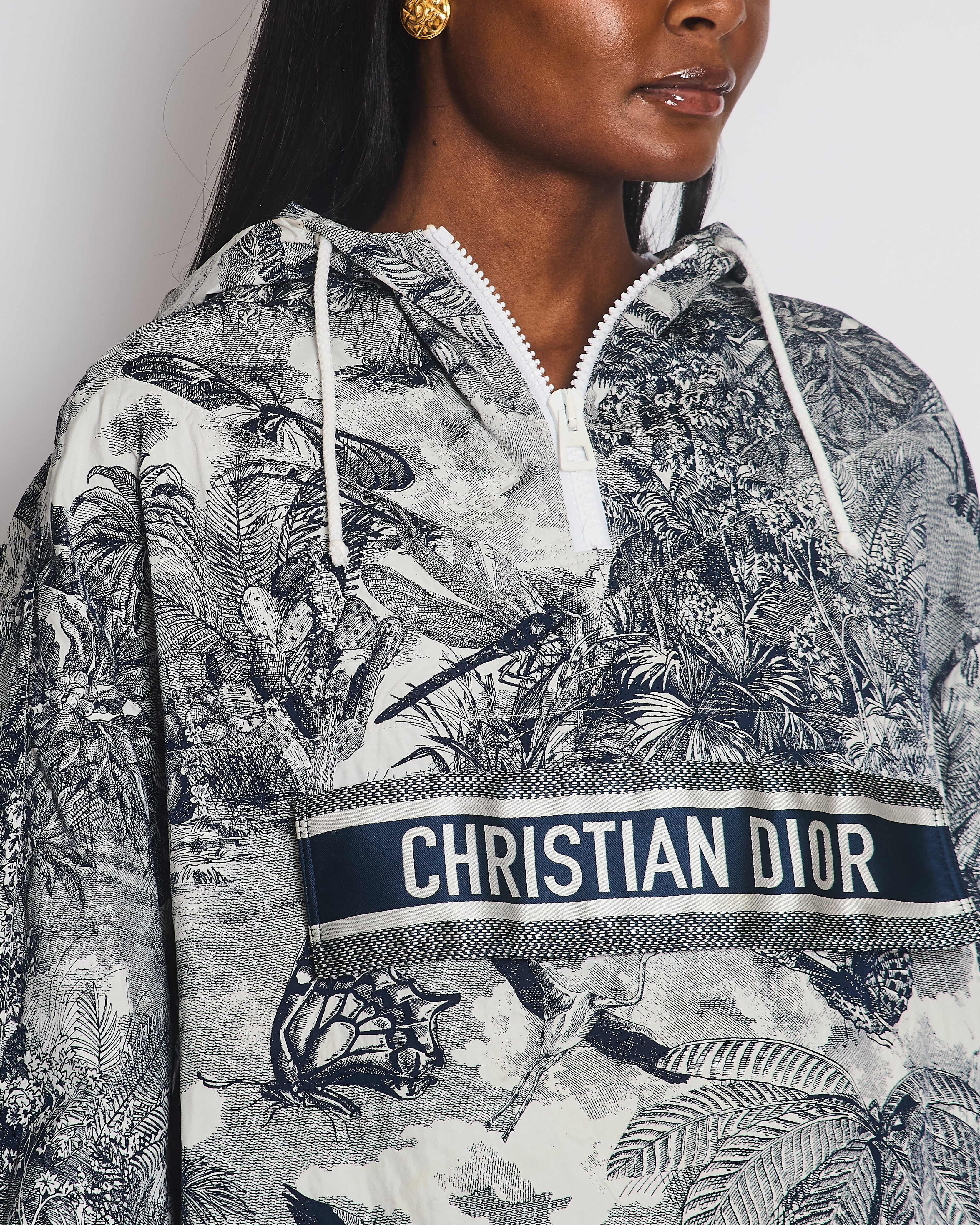 Christian Dior Navy Toile de Jouy Logo Windbreaker Size M (UK 10)