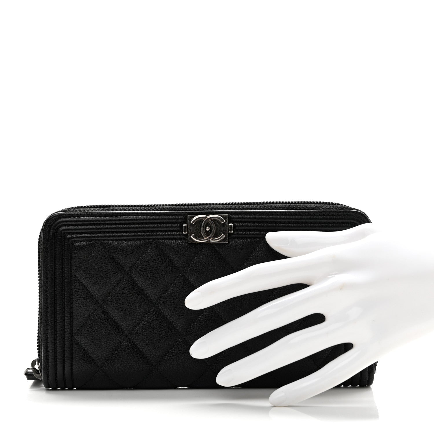 Caviar Quilted Boy Long Zip Around Wallet Black