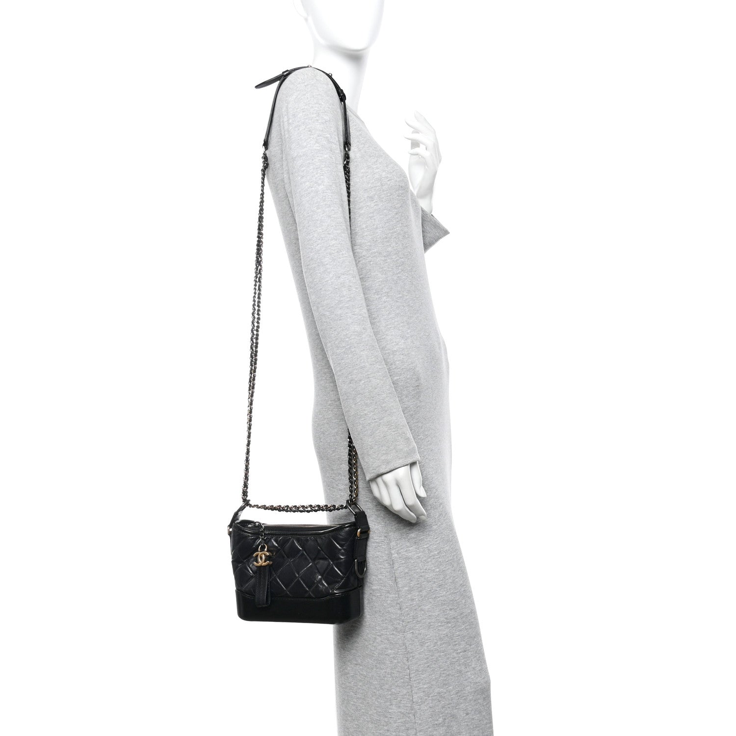 Aged Calfskin Quilted Small Gabrielle Hobo Black