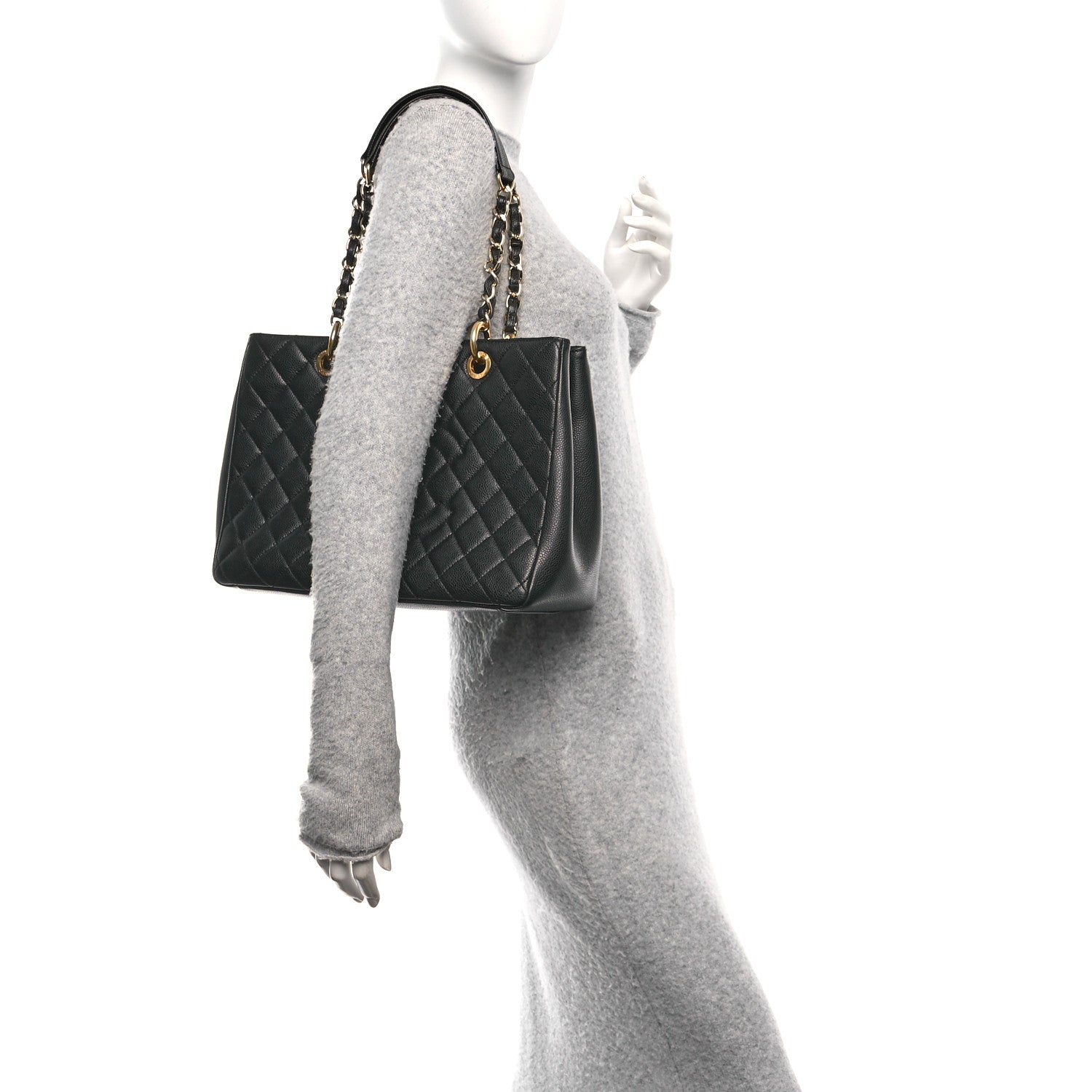 Caviar Quilted Grand Shopping Tote GST Black