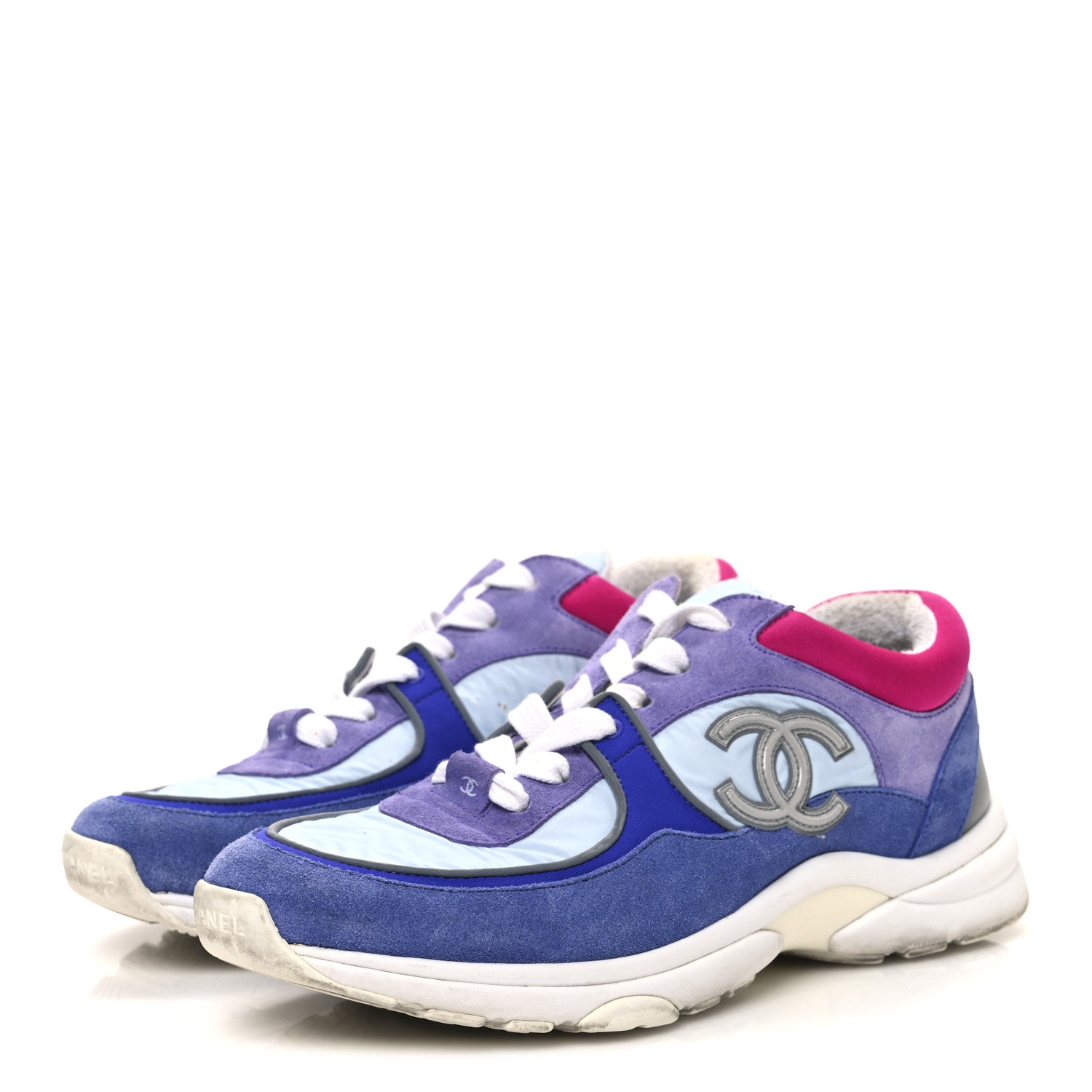 Nylon Calfskin Suede CC Womens Sneakers 39.5 Light Blue