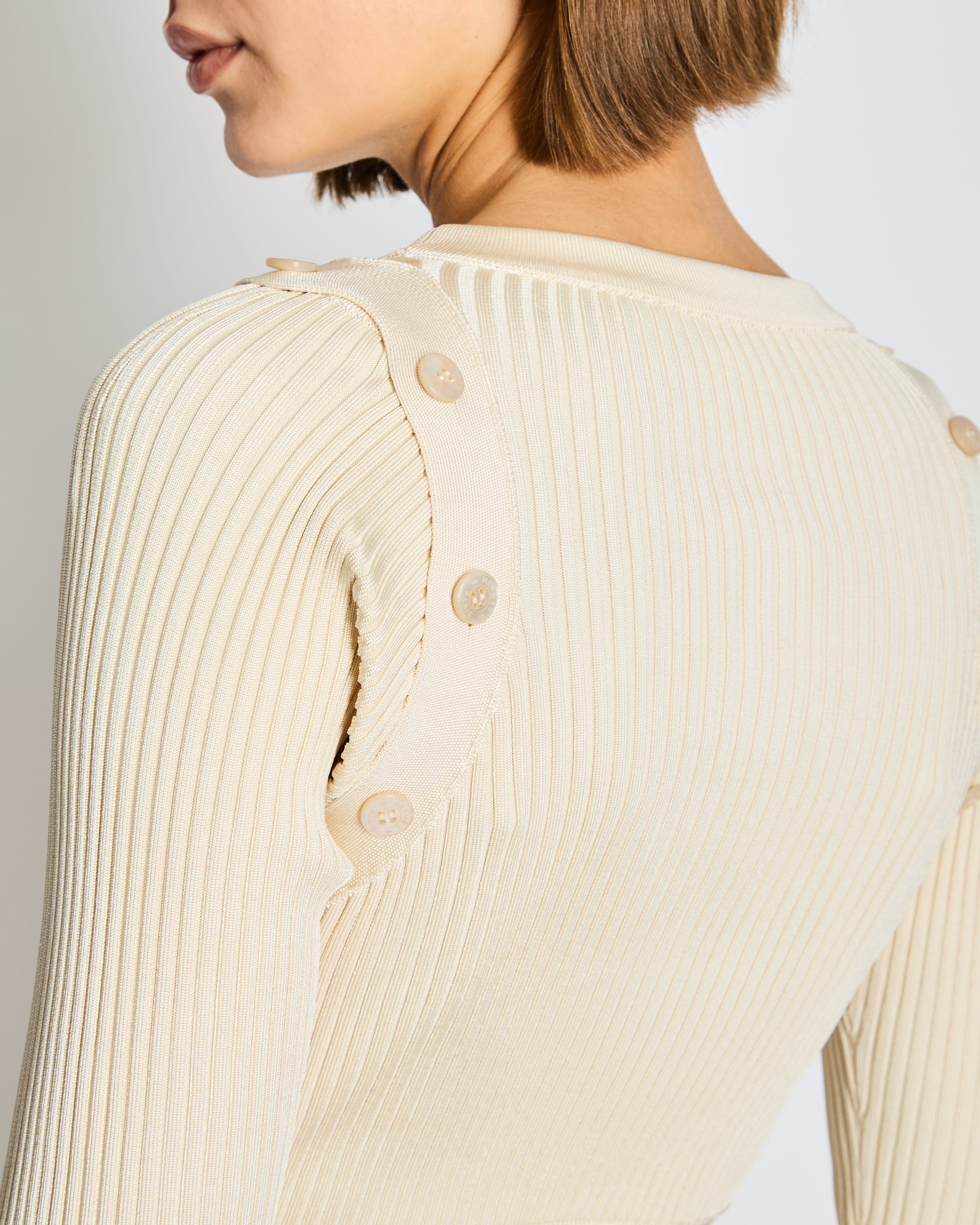 Hermès Cream Ribbed Knit Dress with Button Details FR 36 Size UK 8