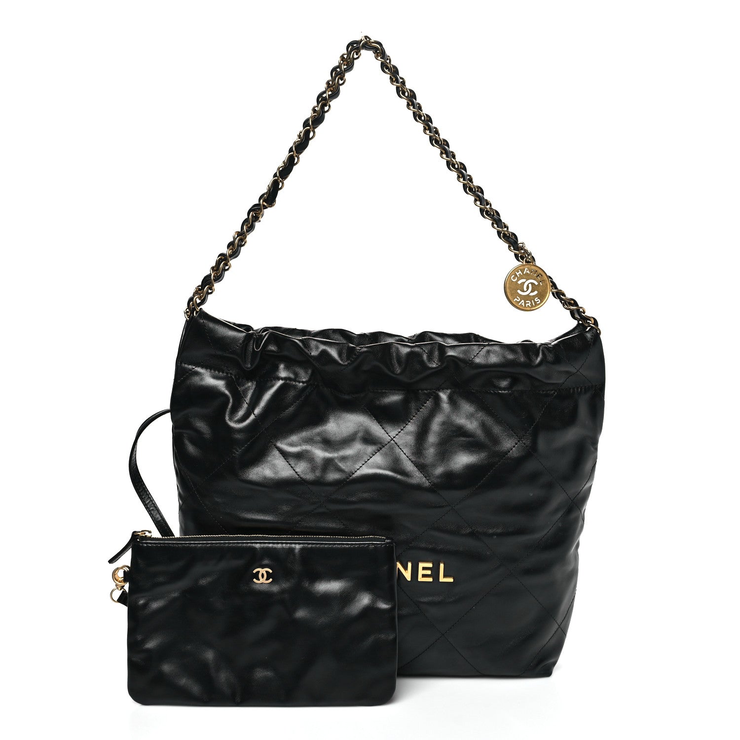 Shiny Calfskin Quilted Small Chanel 22 Black