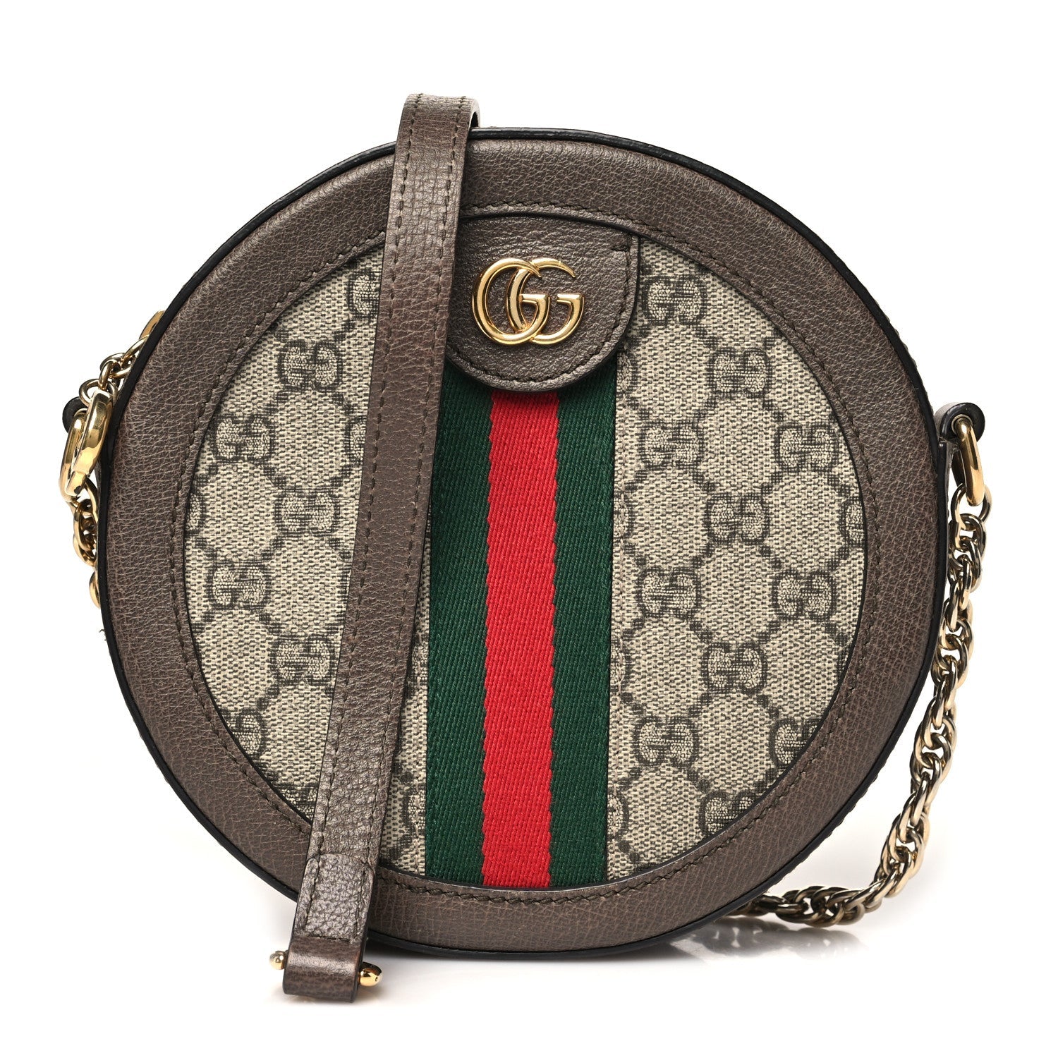 GG Supreme Monogram Web Mini Ophidia Round Shoulder Bag Brown