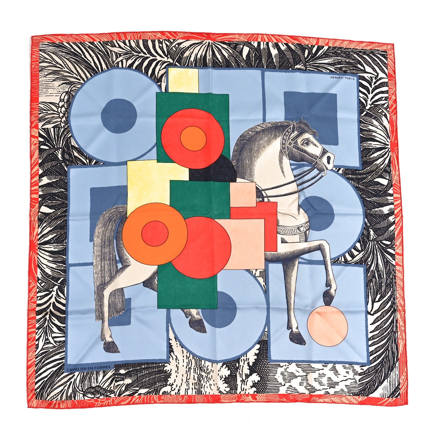 Silk Cavalier En Formes Scarf 90 Bleu Ciel Rouge Multicolor