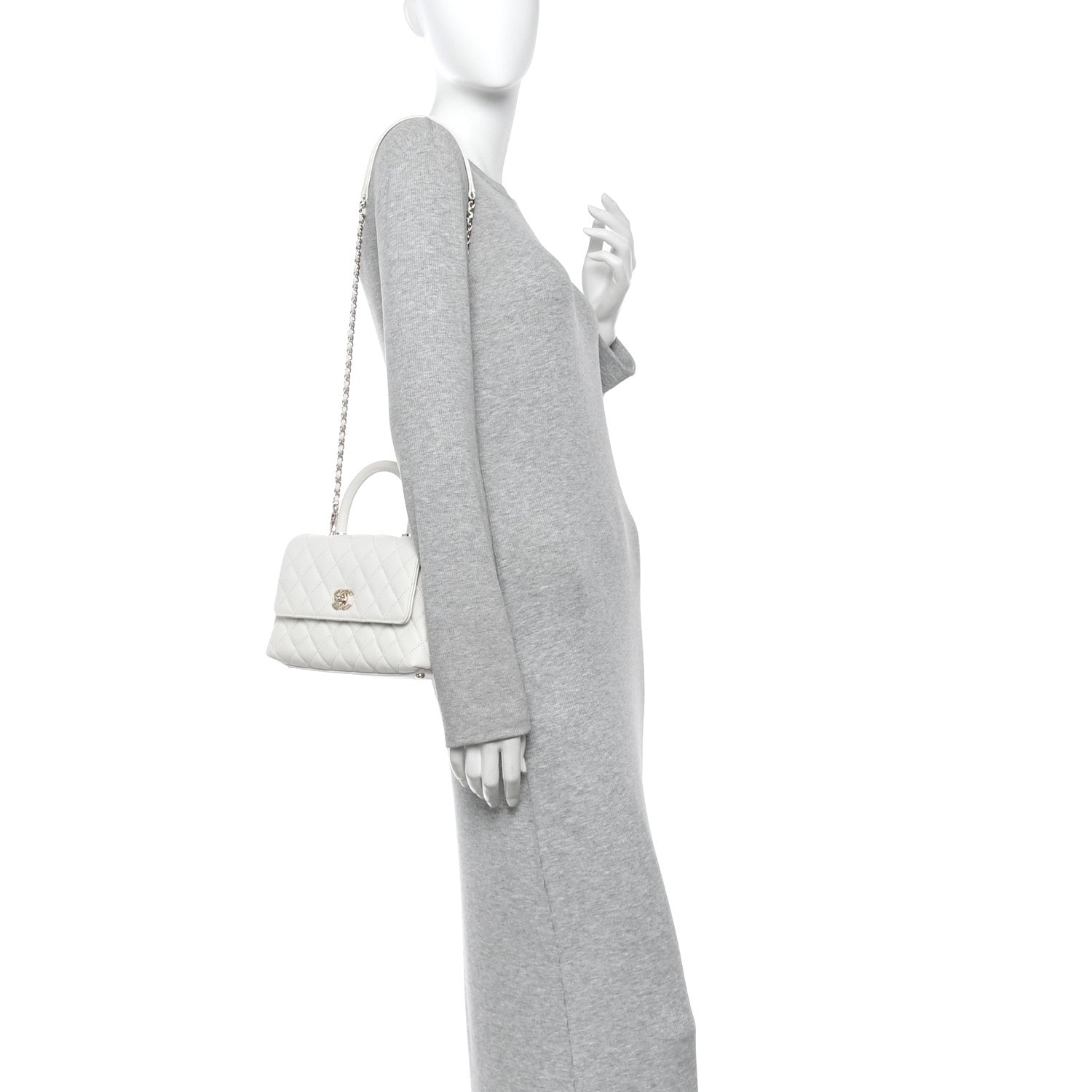 Caviar Quilted Mini Coco Handle Flap White