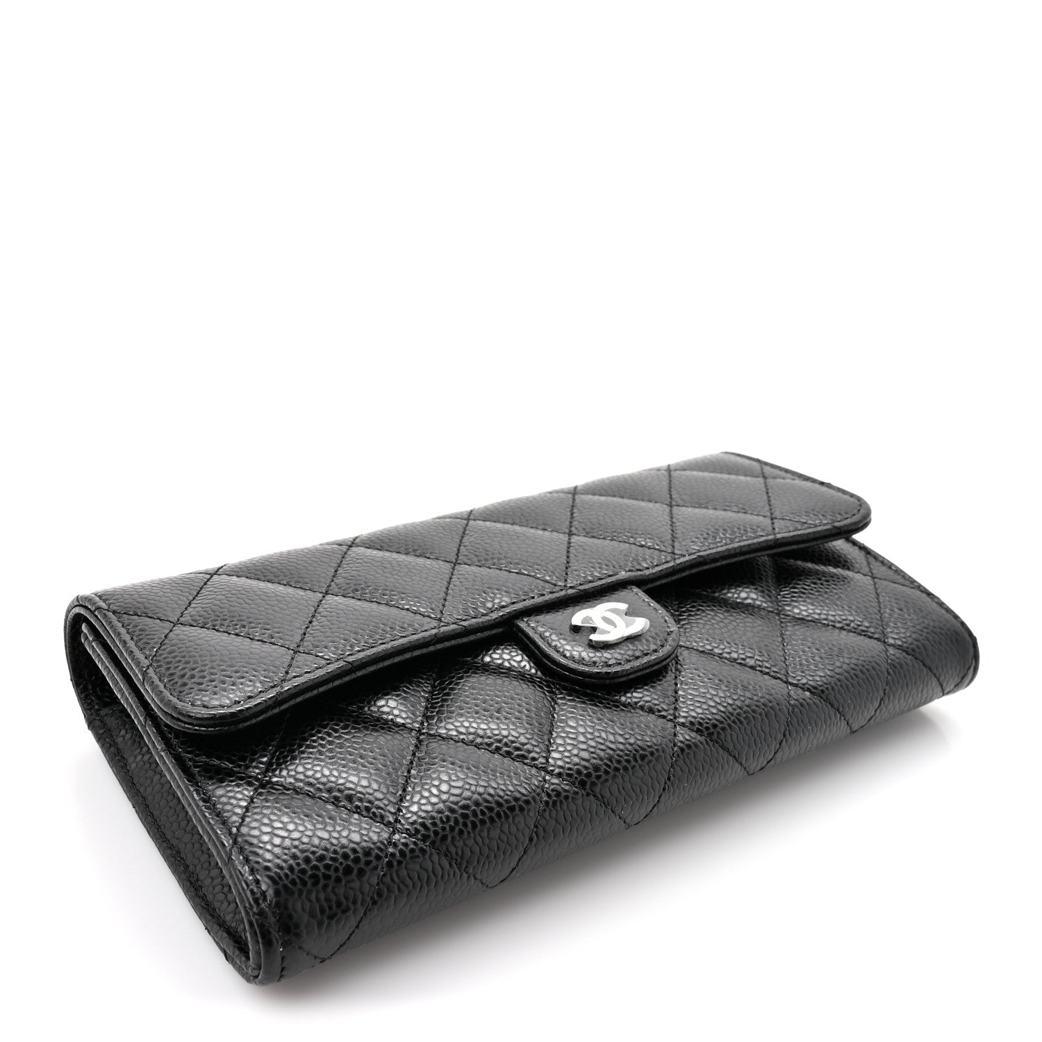 Caviar Quilted Large Gusset Flap Wallet Black