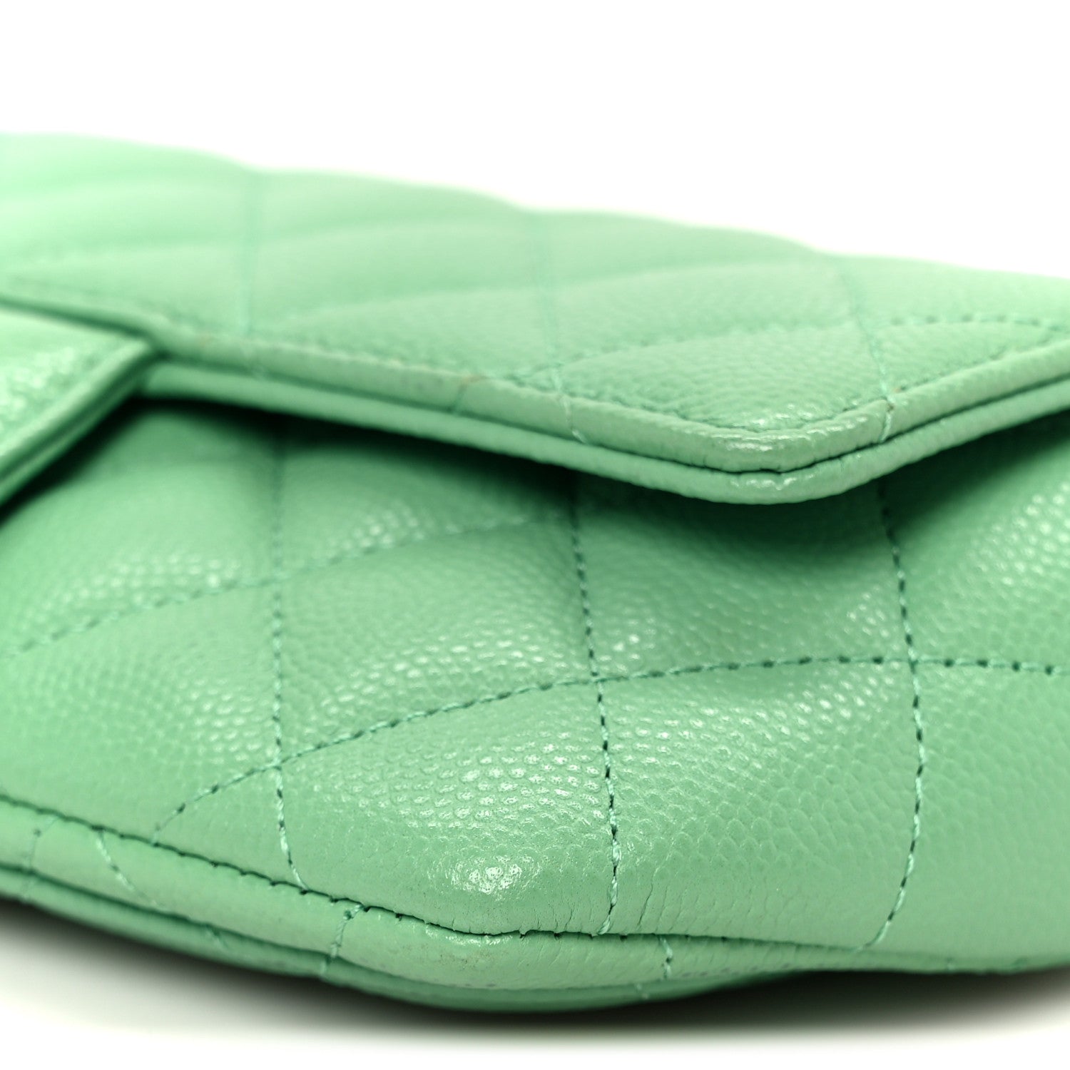Caviar Quilted Flap Phone Holder With Chain Green
