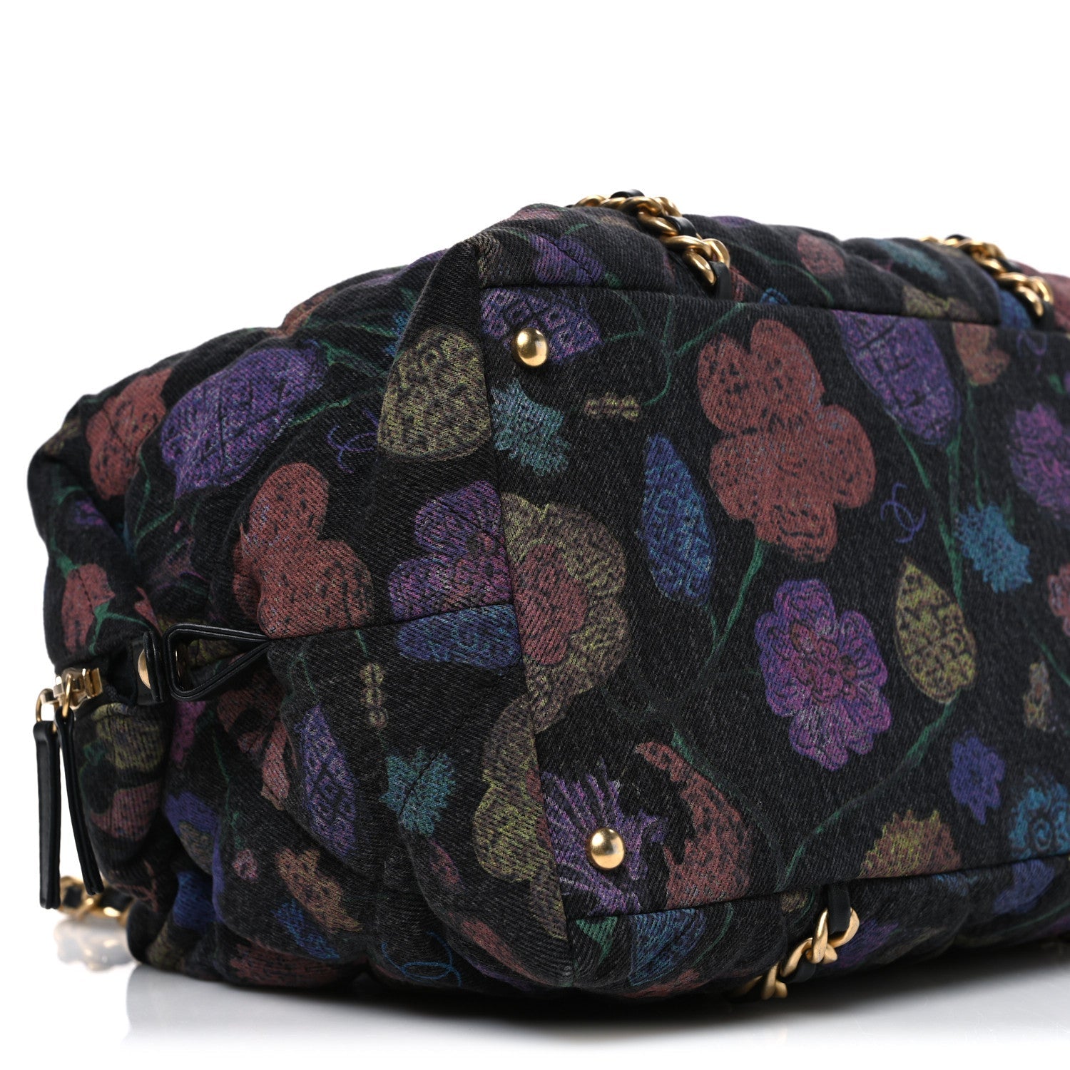 Denim Printed Destination Chenonceau Shoulder Bag Charcoal Multicolor