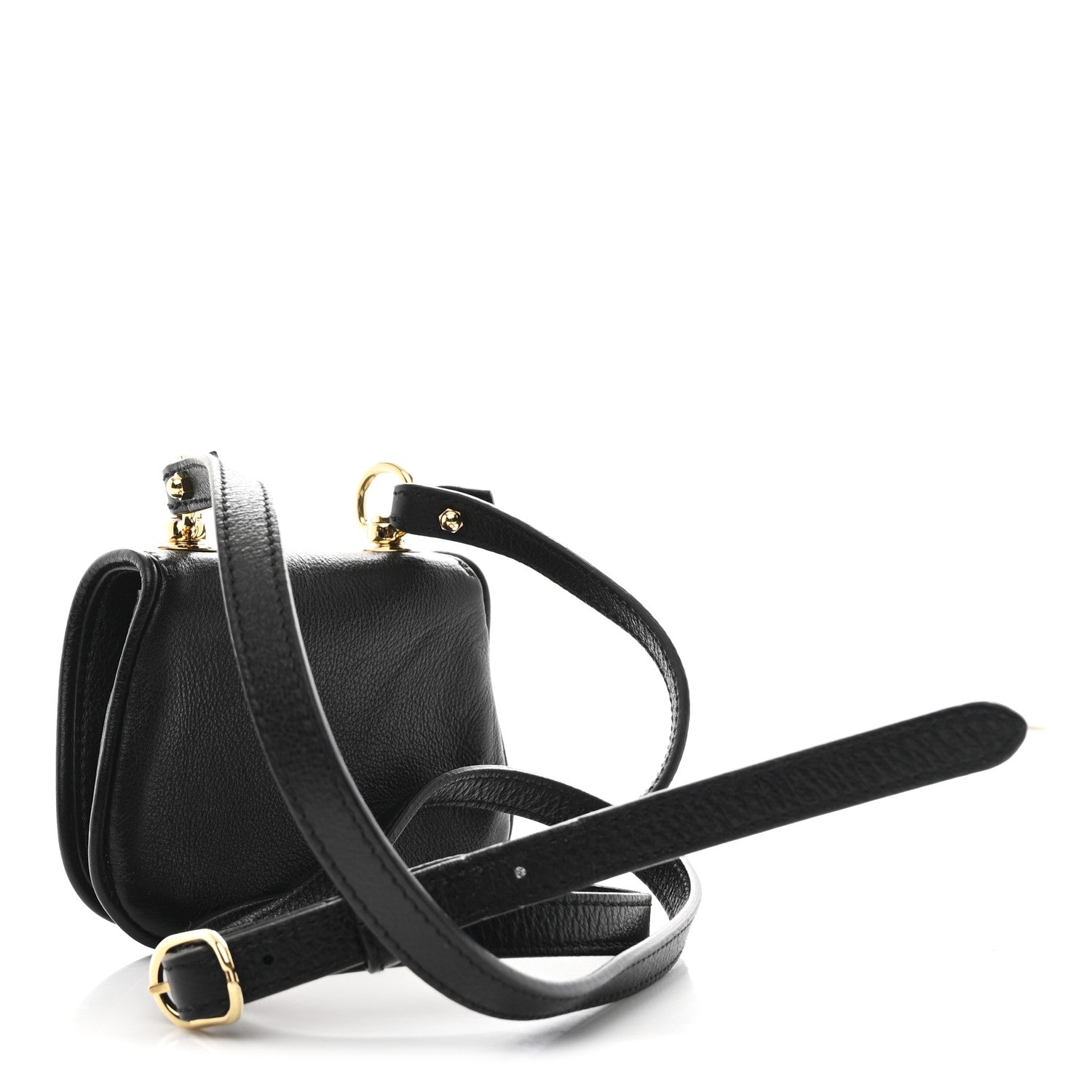 Roxy Calfskin Mini Blondie Card Case Wallet with Strap Shoulder Black