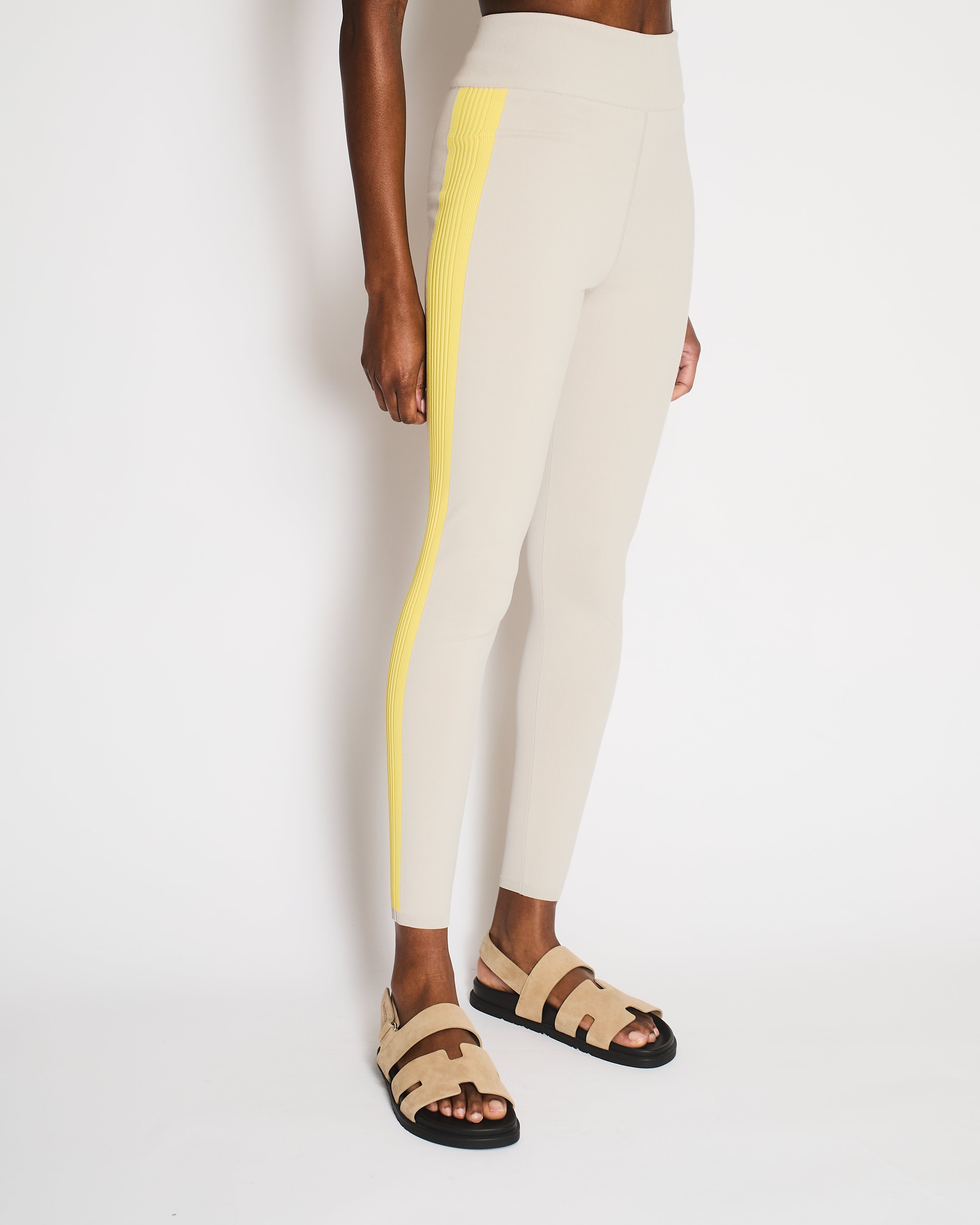 Hermès Light Grey Top and Leggings Sports Set with Yellow Ribbed Bands Details Size S (UK 8) RRP £1,170