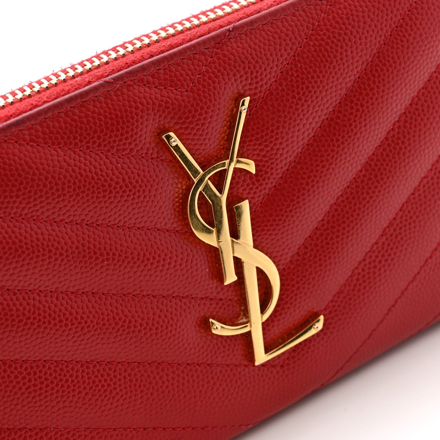 Grain De Poudre Matelasse Chevron Monogram Zip Around Wallet Red