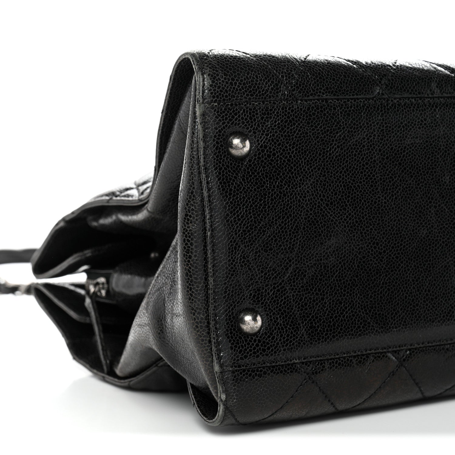 Crumpled Grained Calfskin Quilted CC Crave Tote Black