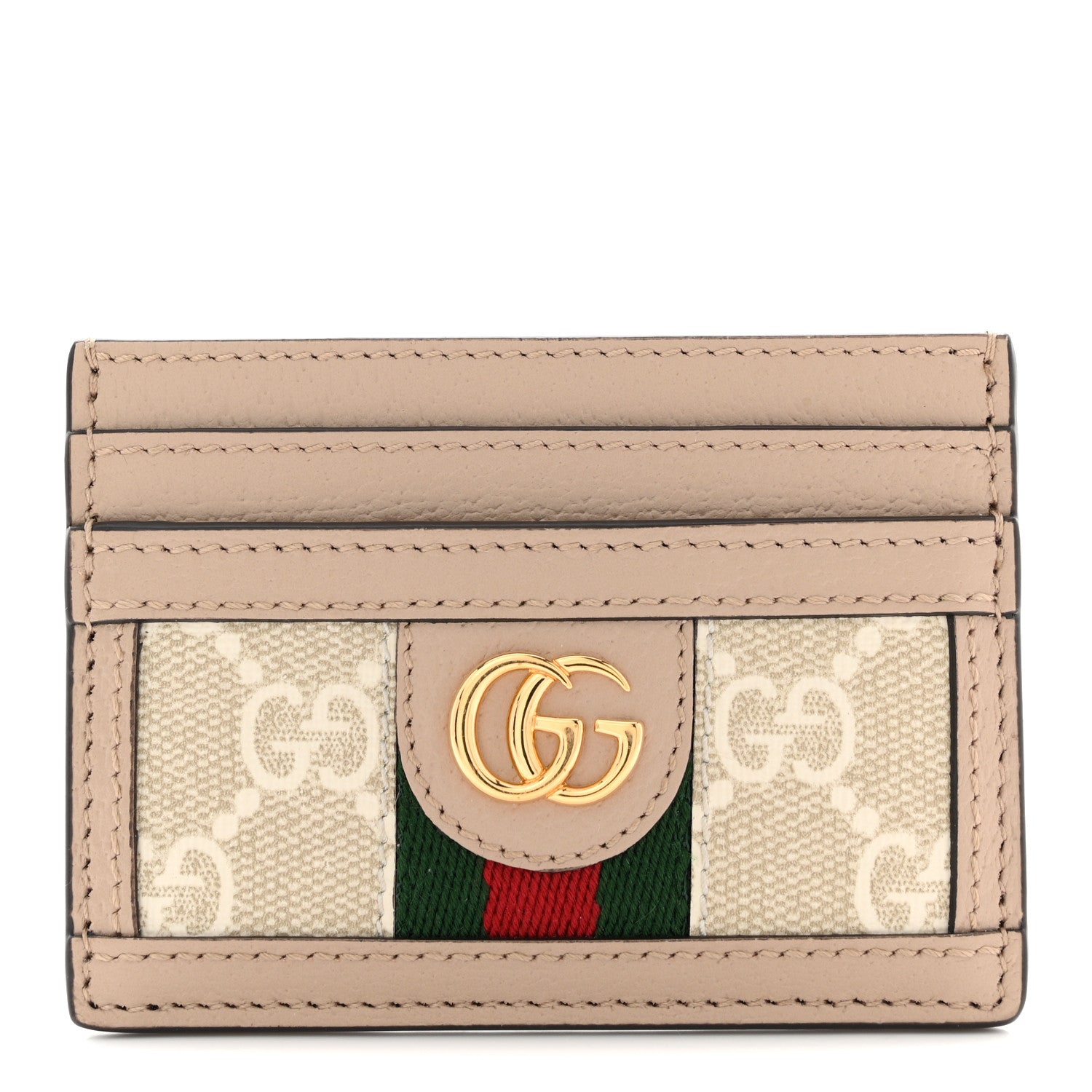 GG Supreme Monogram Textured Dollar Calfskin Web Ophidia Card Holder Beige Mystic White Oatmeal