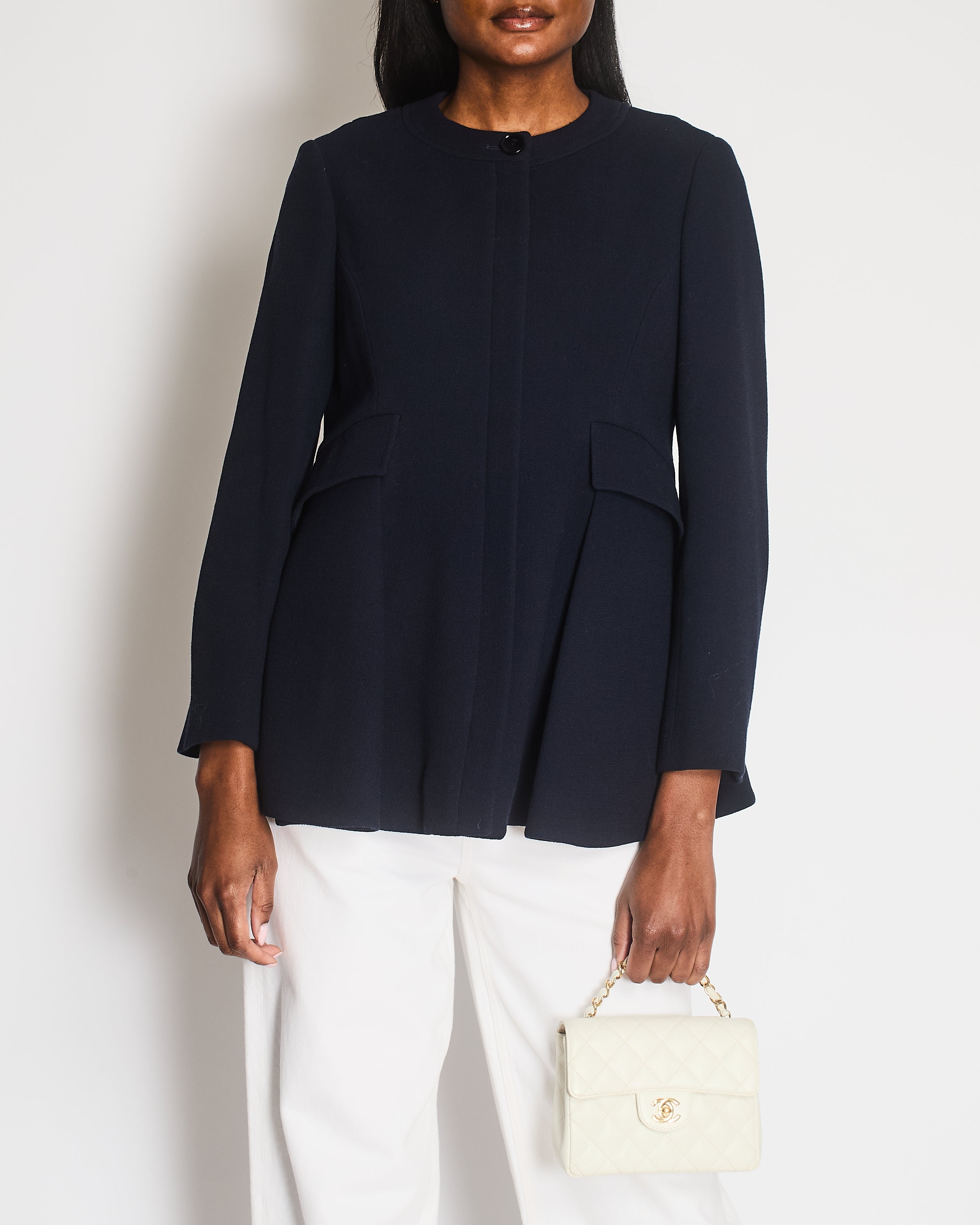Christian Dior Navy Round Neck Coat with Pocket Detail Size FR 42 (UK 14)