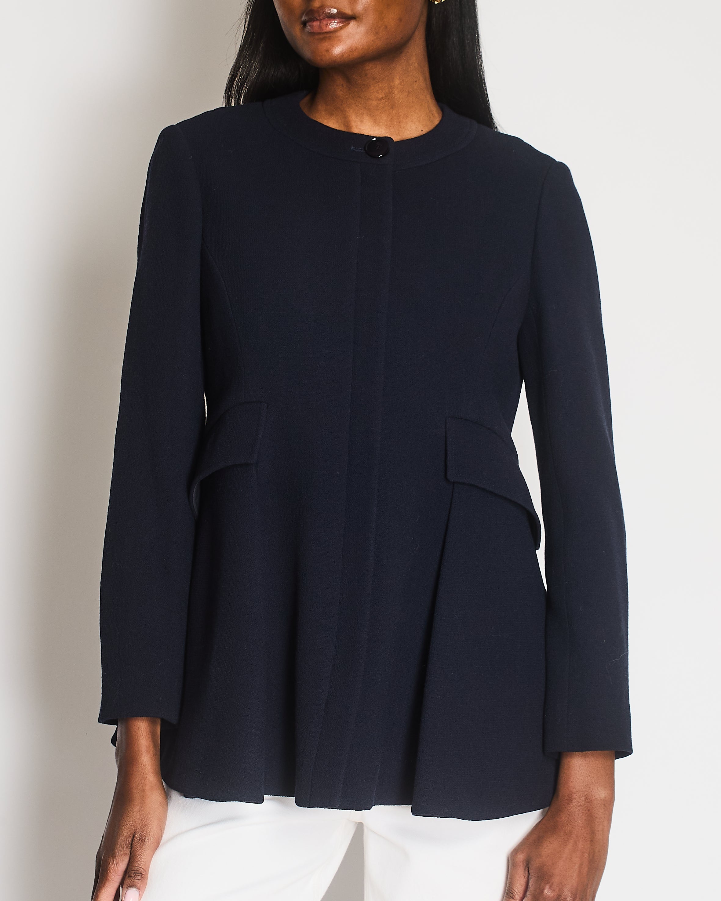 Christian Dior Navy Round Neck Coat with Pocket Detail Size FR 42 (UK 14)