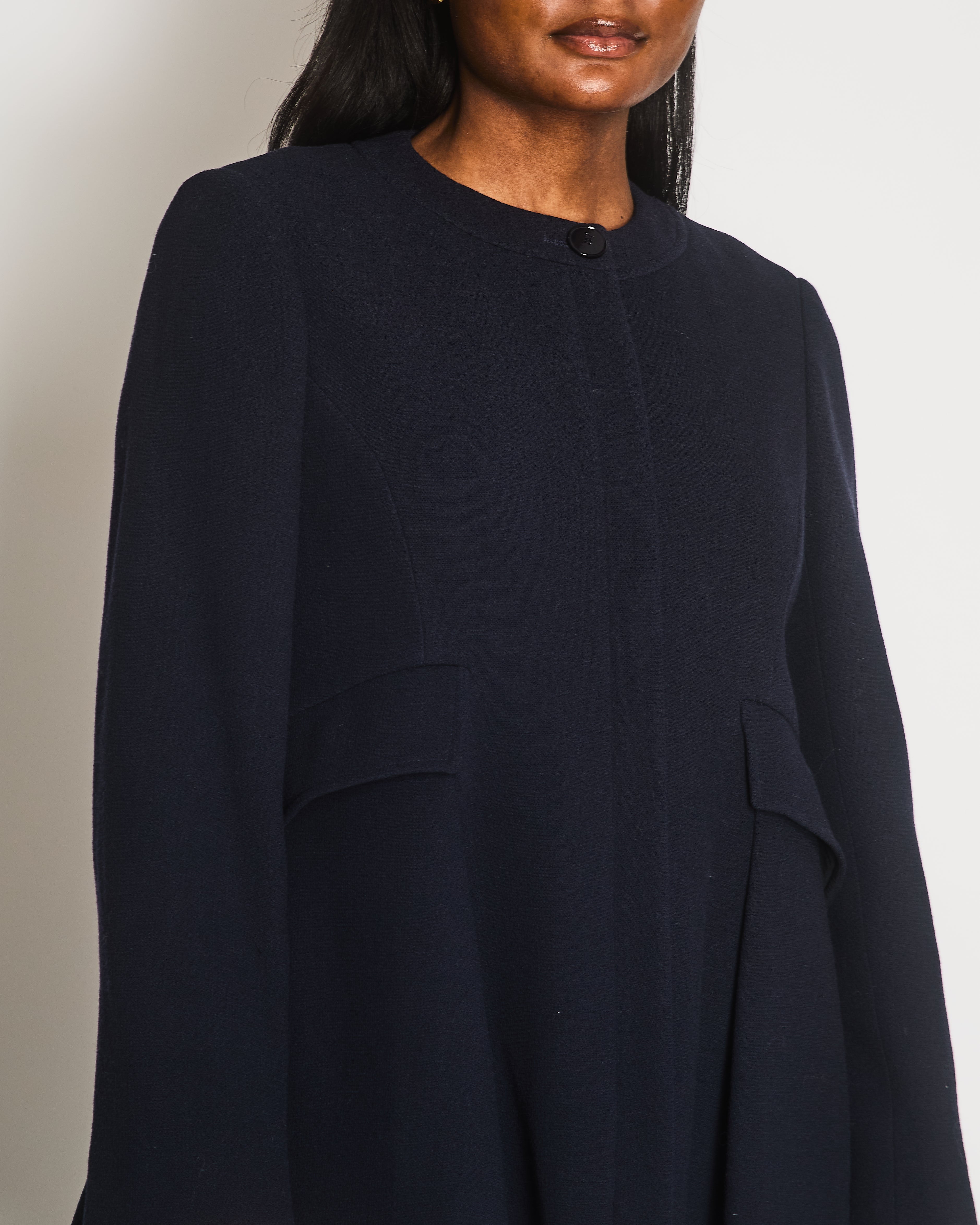 Christian Dior Navy Round Neck Coat with Pocket Detail Size FR 42 (UK 14)