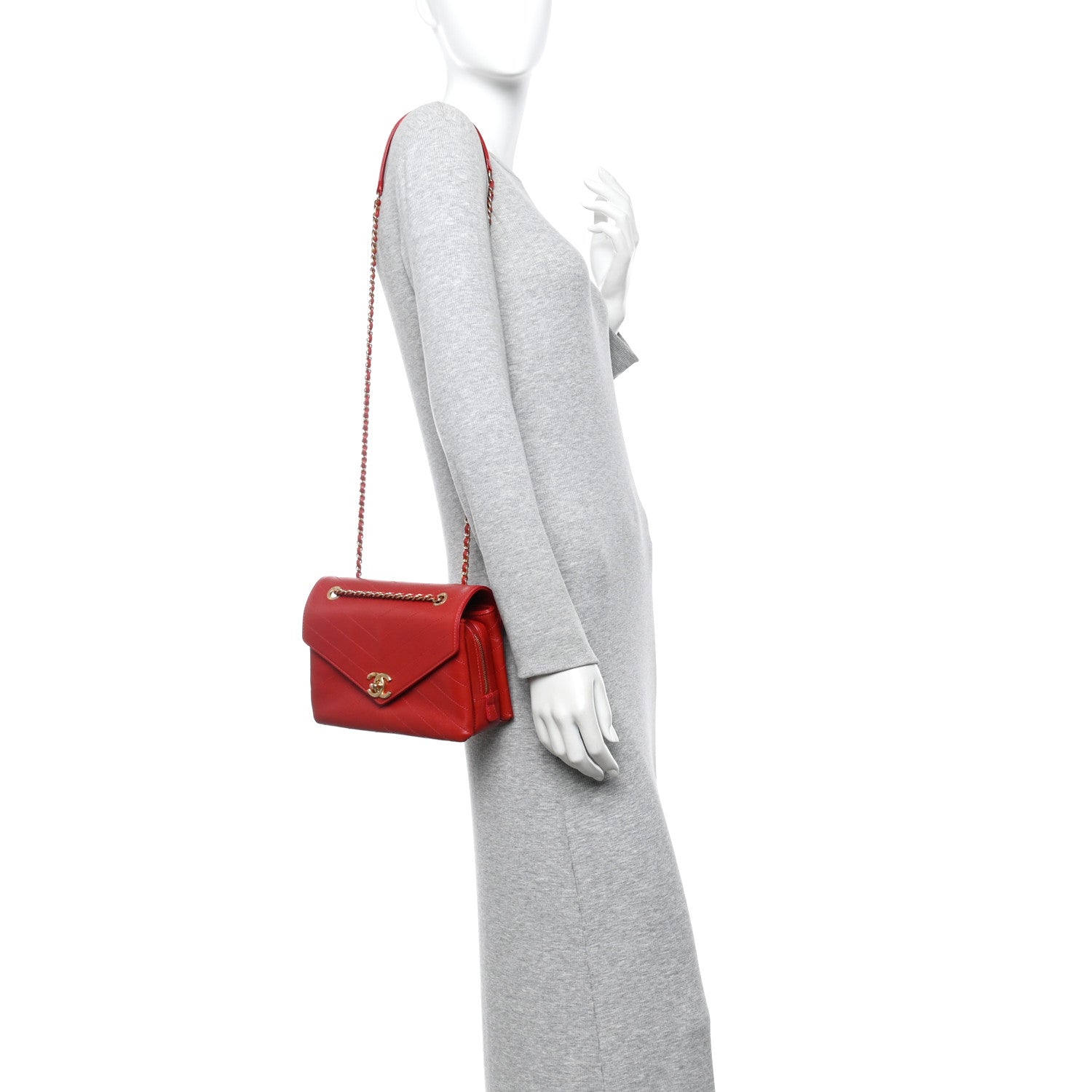 Lambskin Chevron Stitched Envelope Flap Bag Red