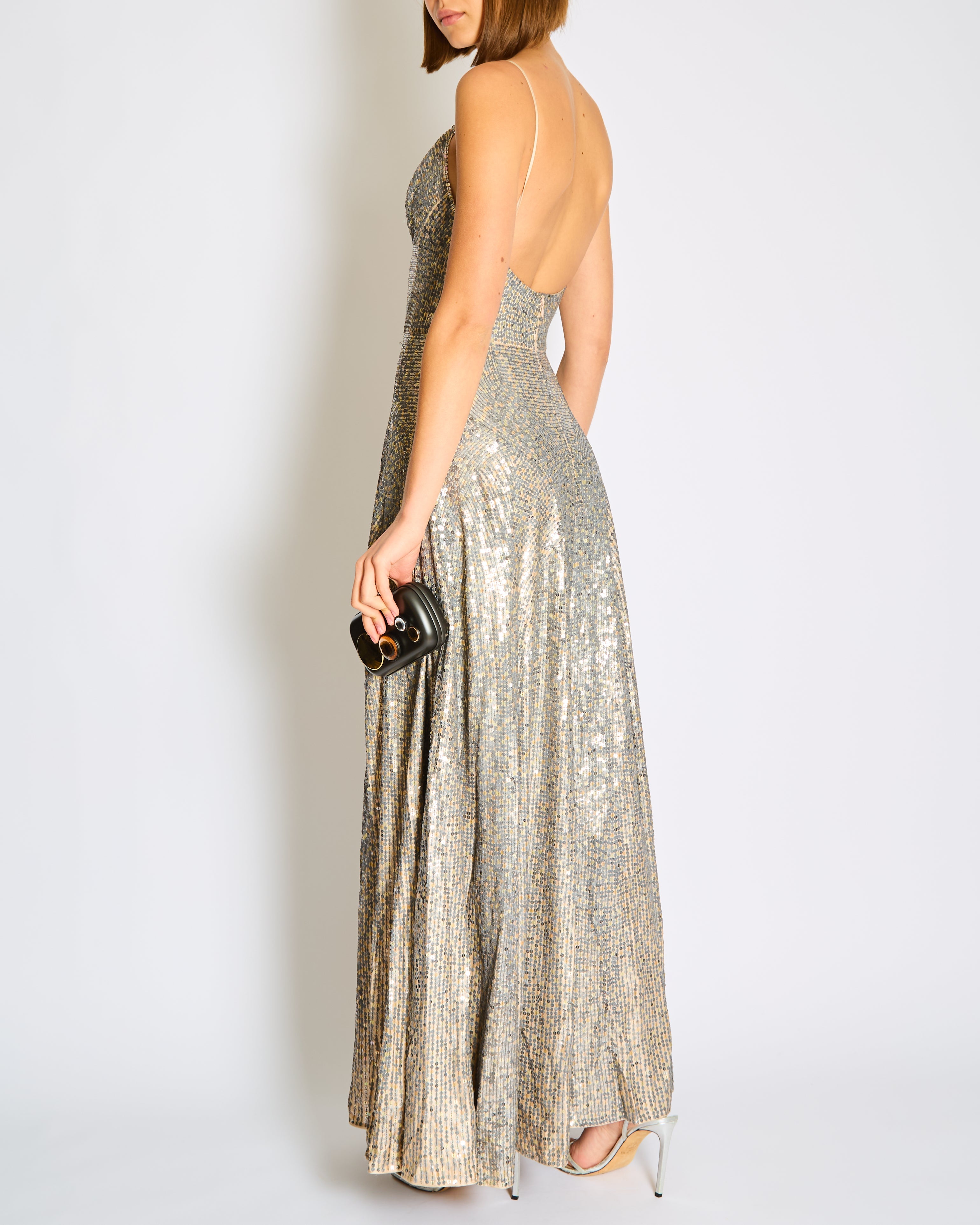 Christian Dior By John Galliano Silver Sequin Strap Long Dress Size FR 36 (UK 8) RRP £7900