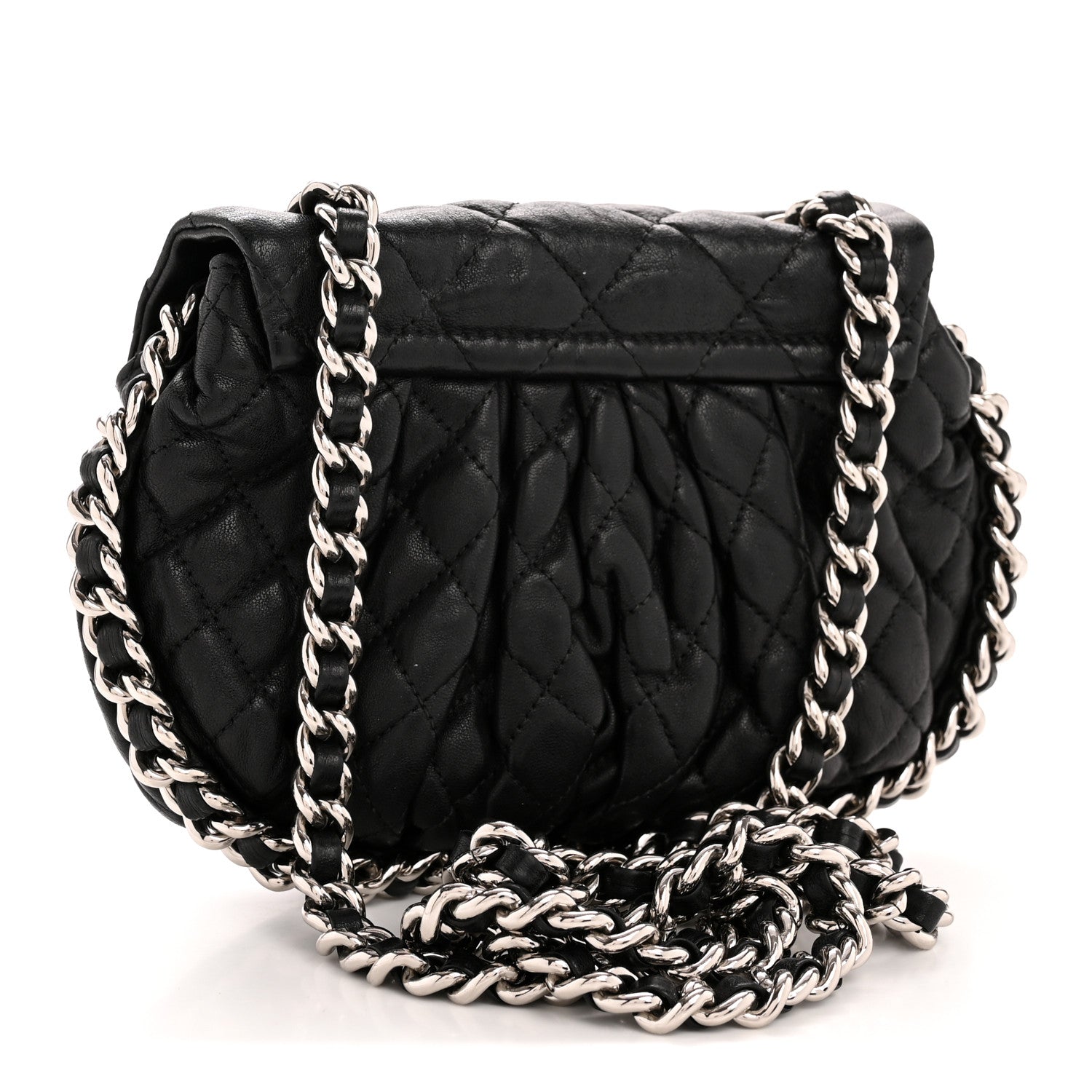 Washed Lambskin Quilted Mini Chain Around Flap Black