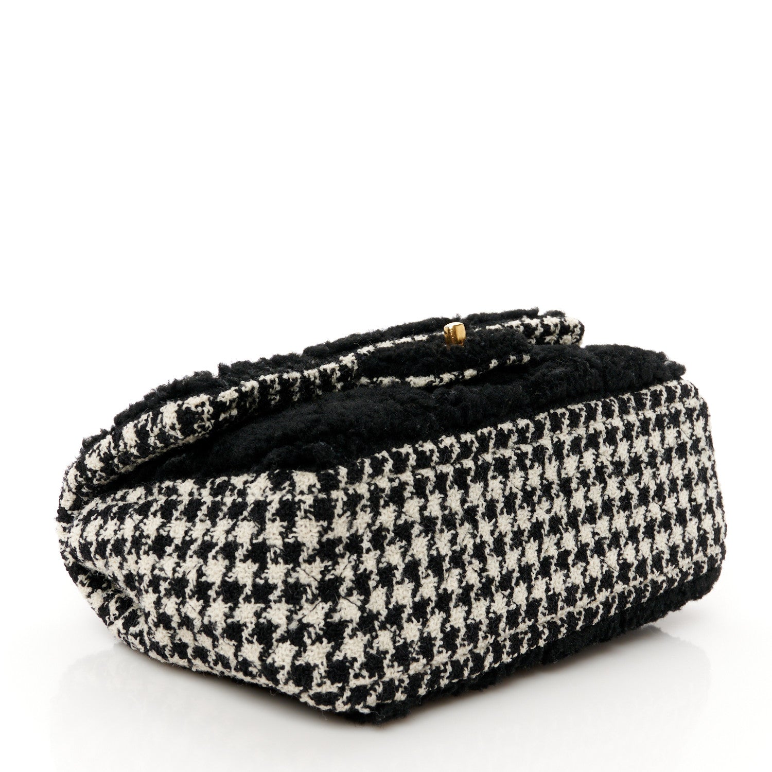 Shearling Sheepskin Tweed Quilted Single Flap Black