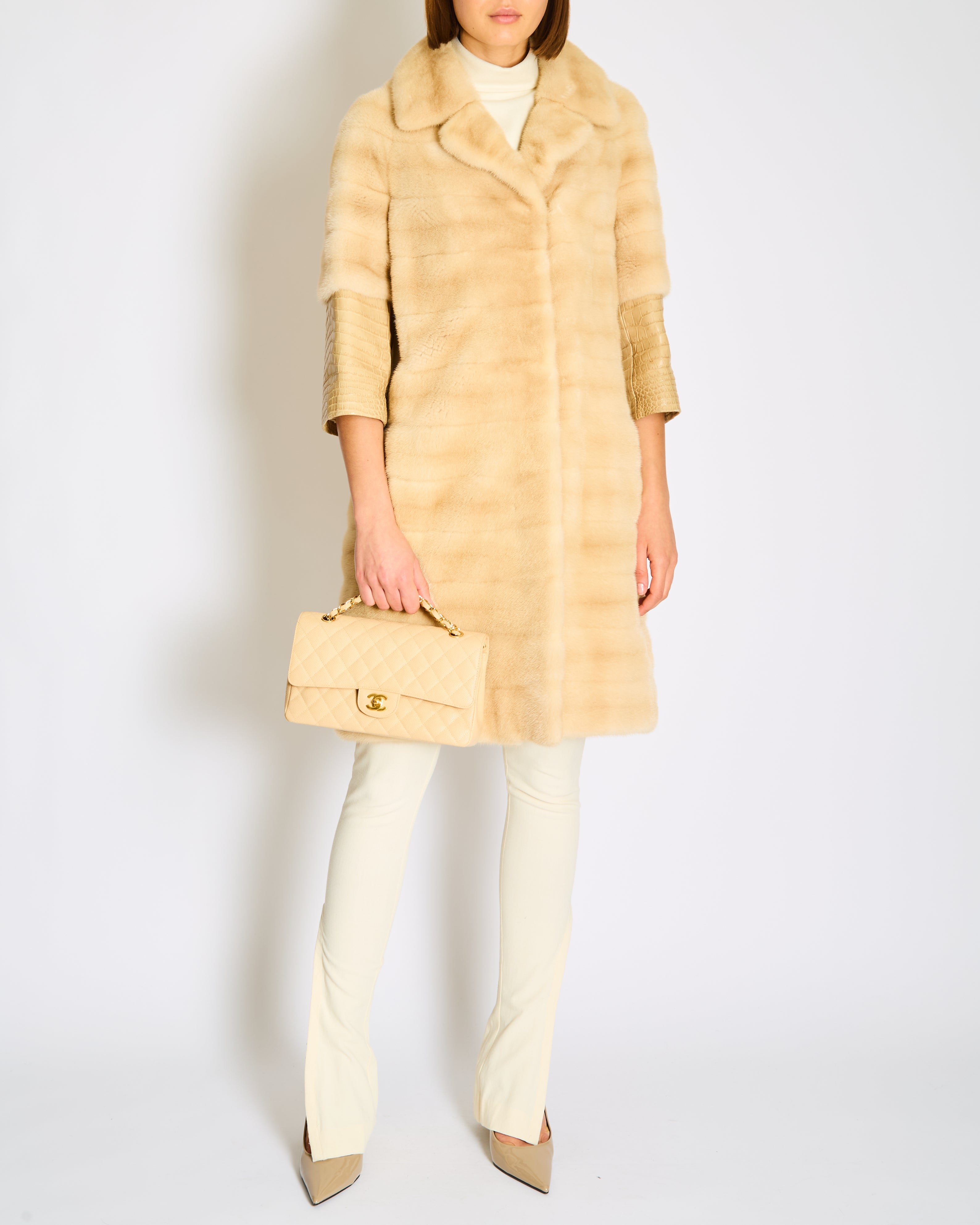 Christian Dior Beige Mink Coat with Alligator Sleeves Size FR 36 (UK 8)