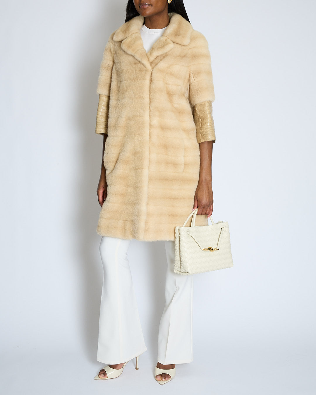 Christian Dior Beige Mink Coat with Alligator Sleeves Size FR 36 (UK 8)
