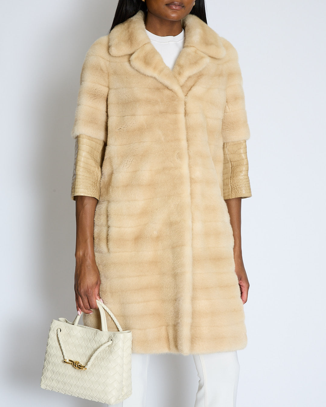 Christian Dior Beige Mink Coat with Alligator Sleeves Size FR 36 (UK 8)