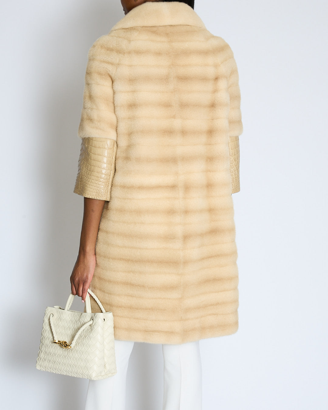 Christian Dior Beige Mink Coat with Alligator Sleeves Size FR 36 (UK 8)
