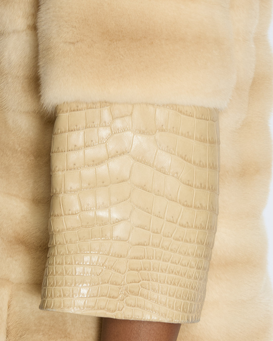 Christian Dior Beige Mink Coat with Alligator Sleeves Size FR 36 (UK 8)