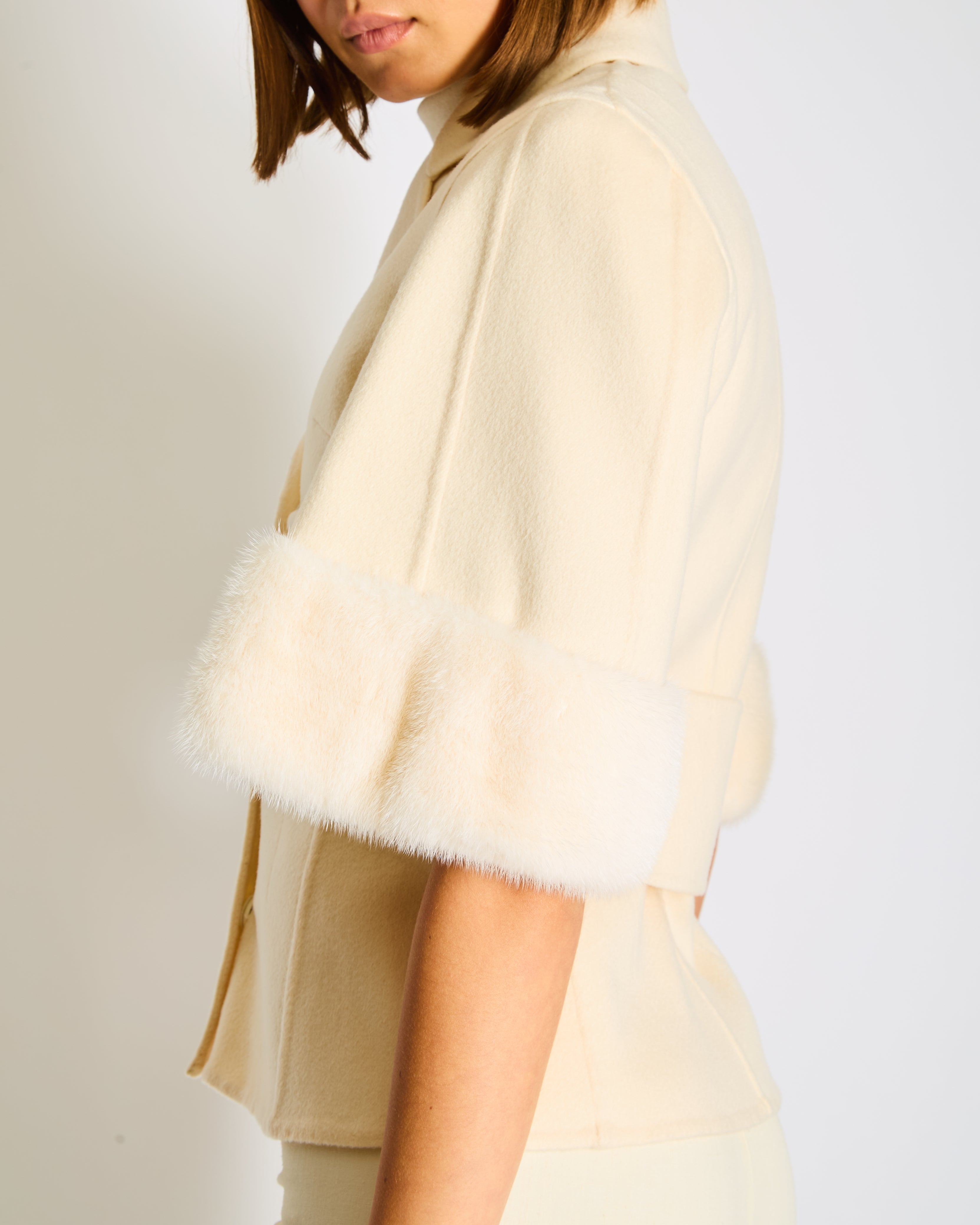 Christian Dior White Cashmere Jacket with Mink Sleeve Detail Size FR 36 (UK 8)