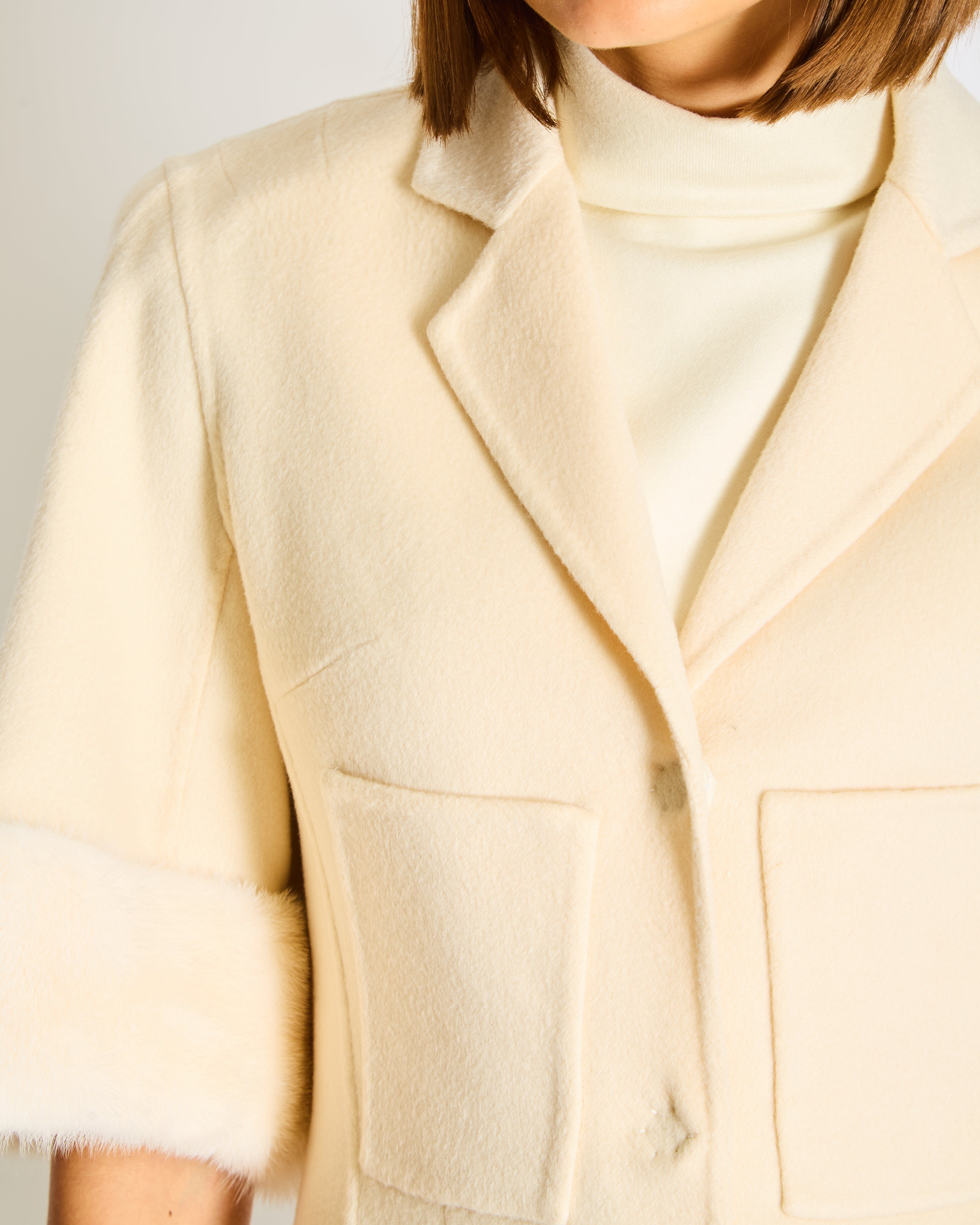 Christian Dior White Cashmere Jacket with Mink Sleeve Detail Size FR 36 (UK 8)