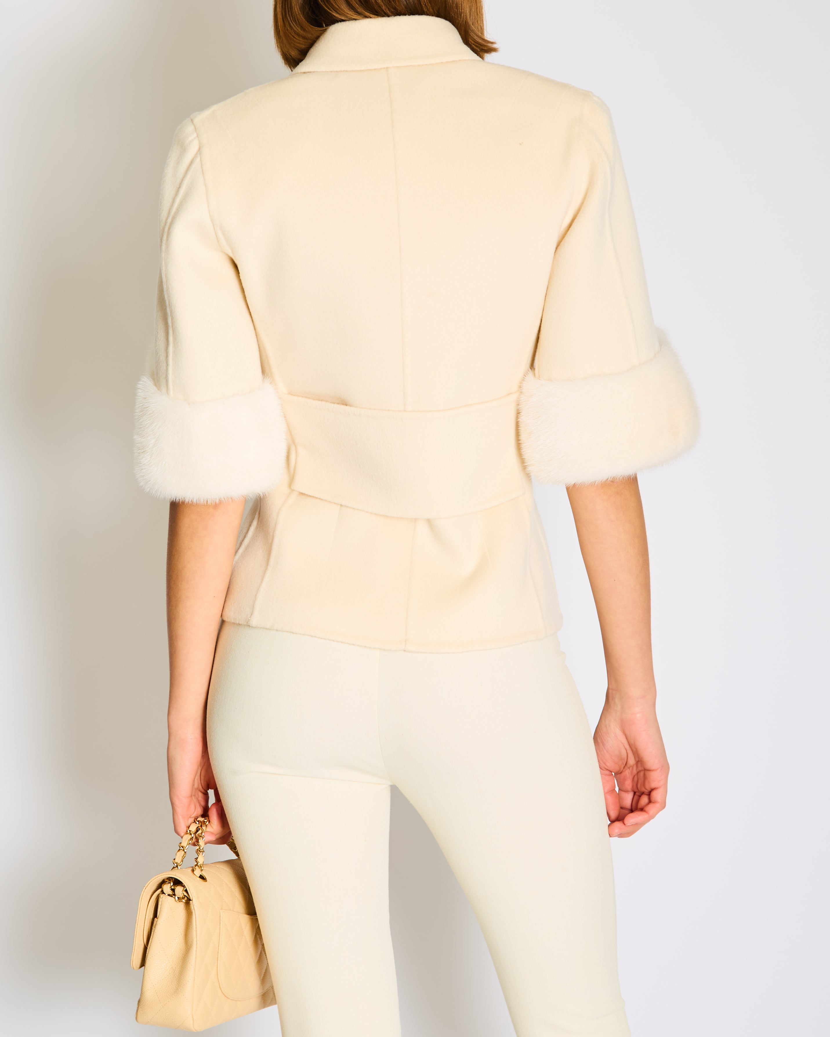 Christian Dior White Cashmere Jacket with Mink Sleeve Detail Size FR 36 (UK 8)