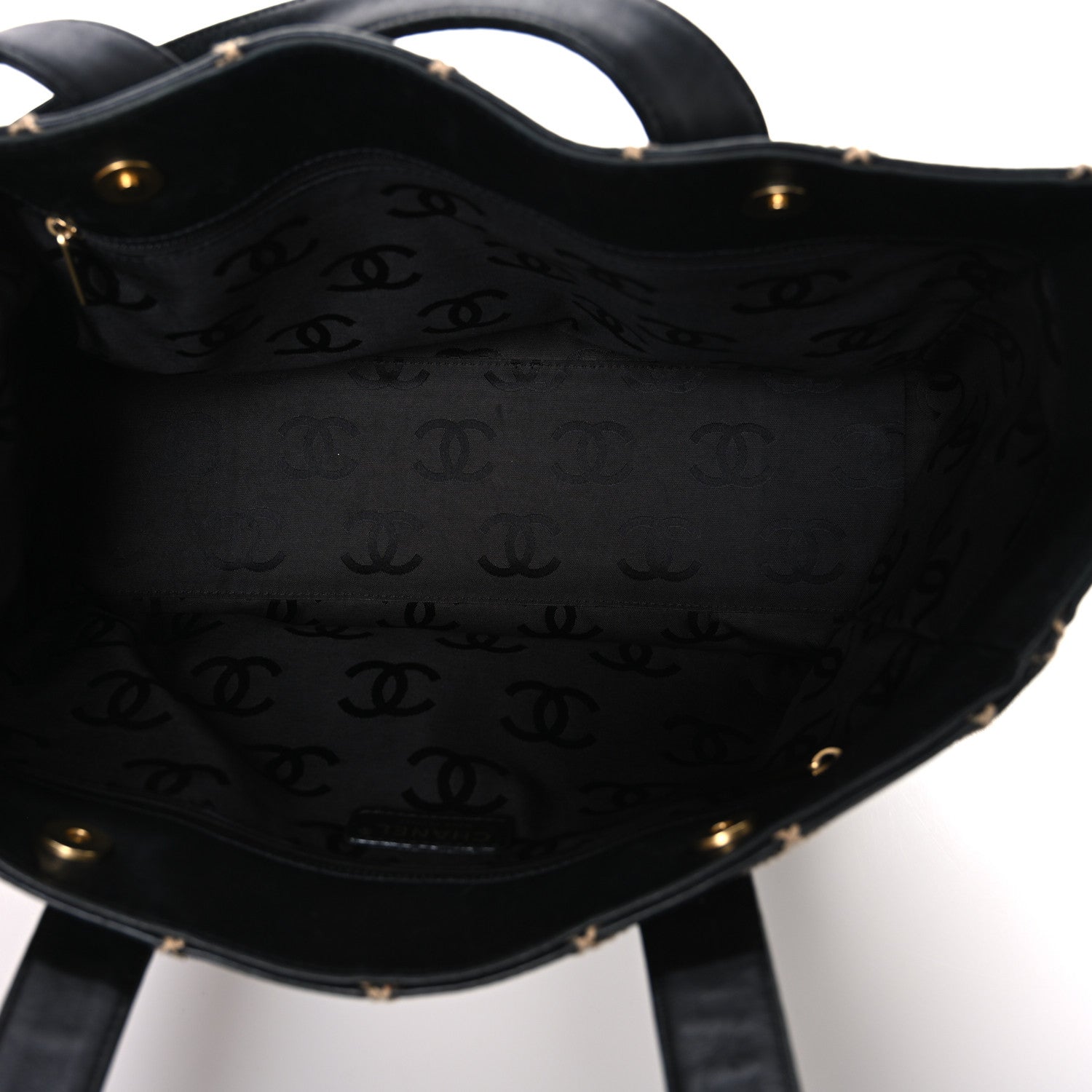 Calfskin Contrast Stitch Surpique Tote Black