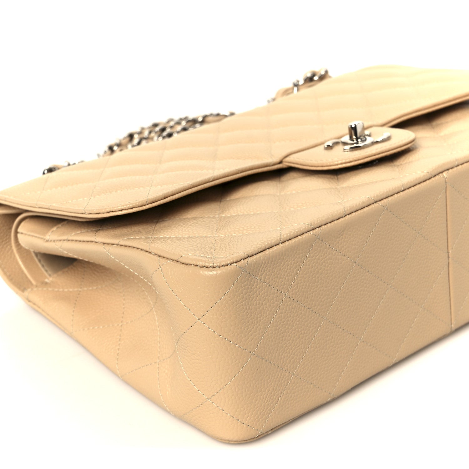 Caviar Quilted Jumbo Double Flap Beige
