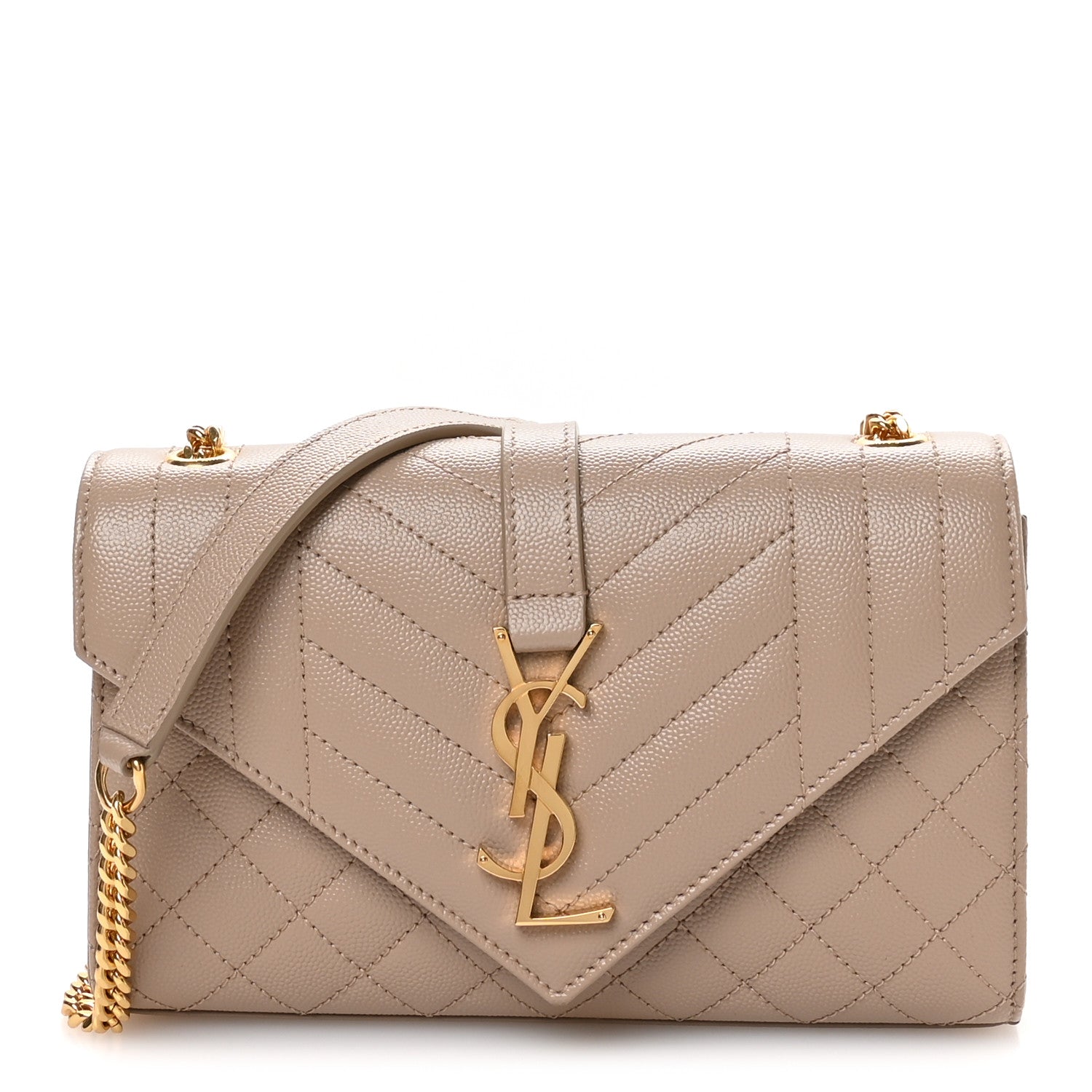 Grain De Poudre Textured Mixed Matelasse Triquilt Small Monogram Satchel Dark Beige