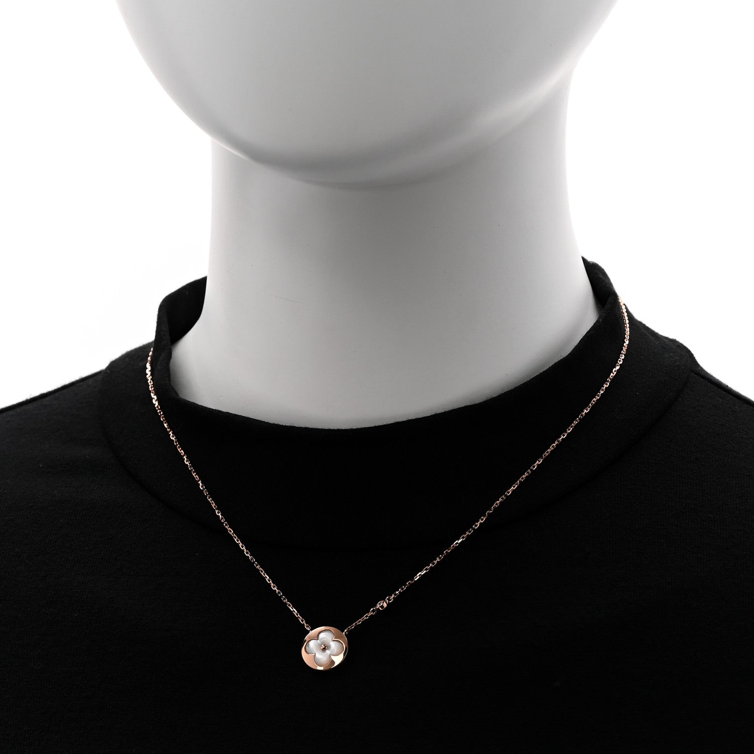 18K Pink Gold Diamond Mother of Pearl Color Blossom BB Sun Pendant Necklace