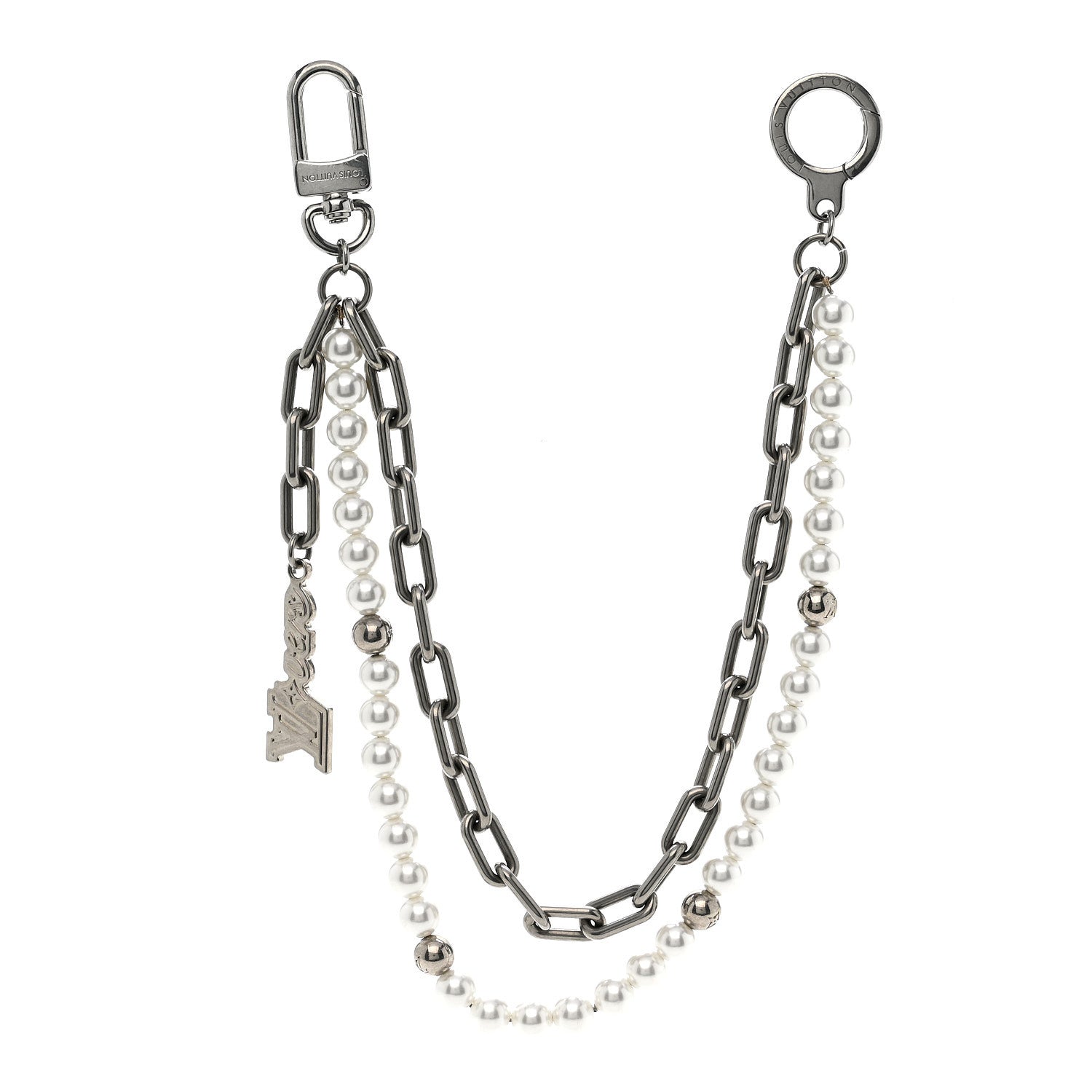 Metal Pearls Mini Chain Belt Bag Charm Silver
