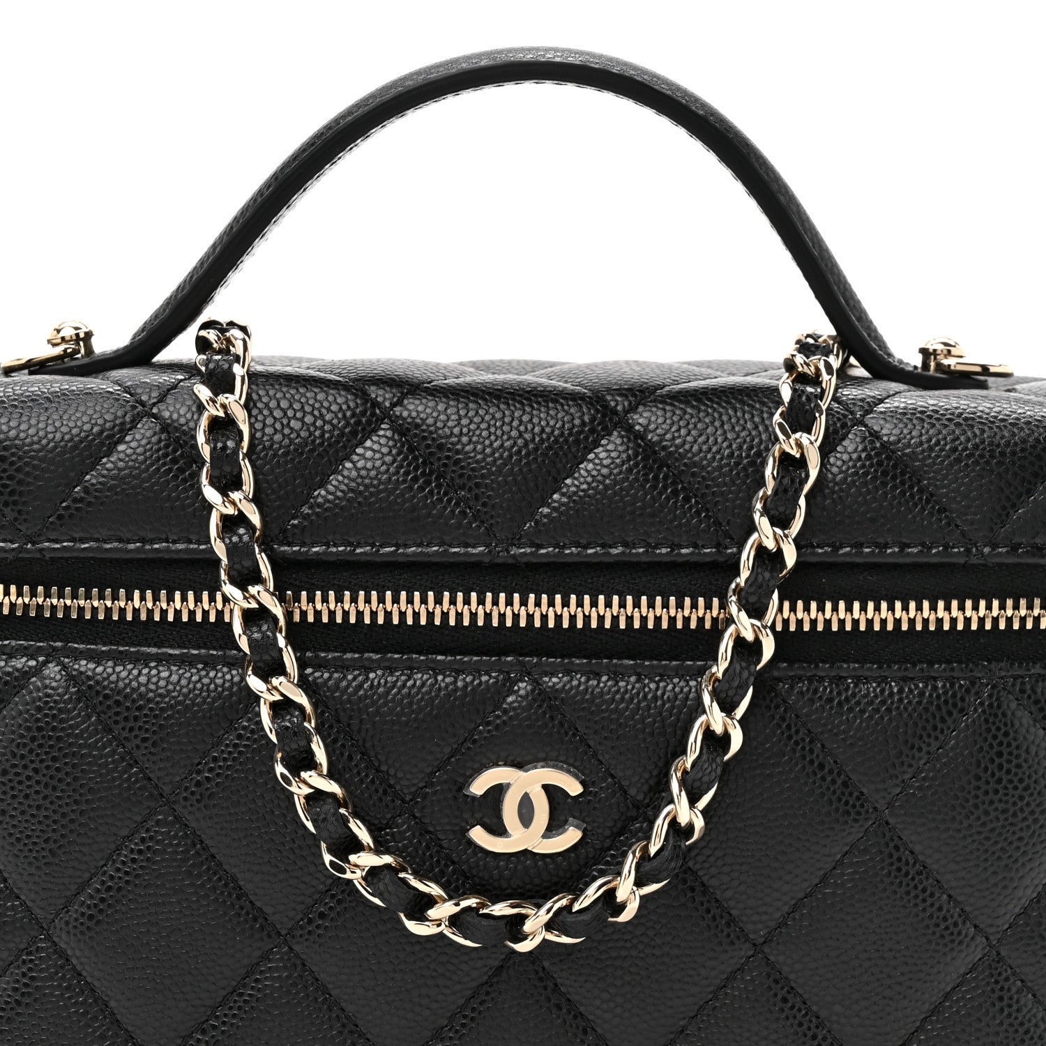 Caviar Quilted Top Handle Slim Vanity With Chain Black