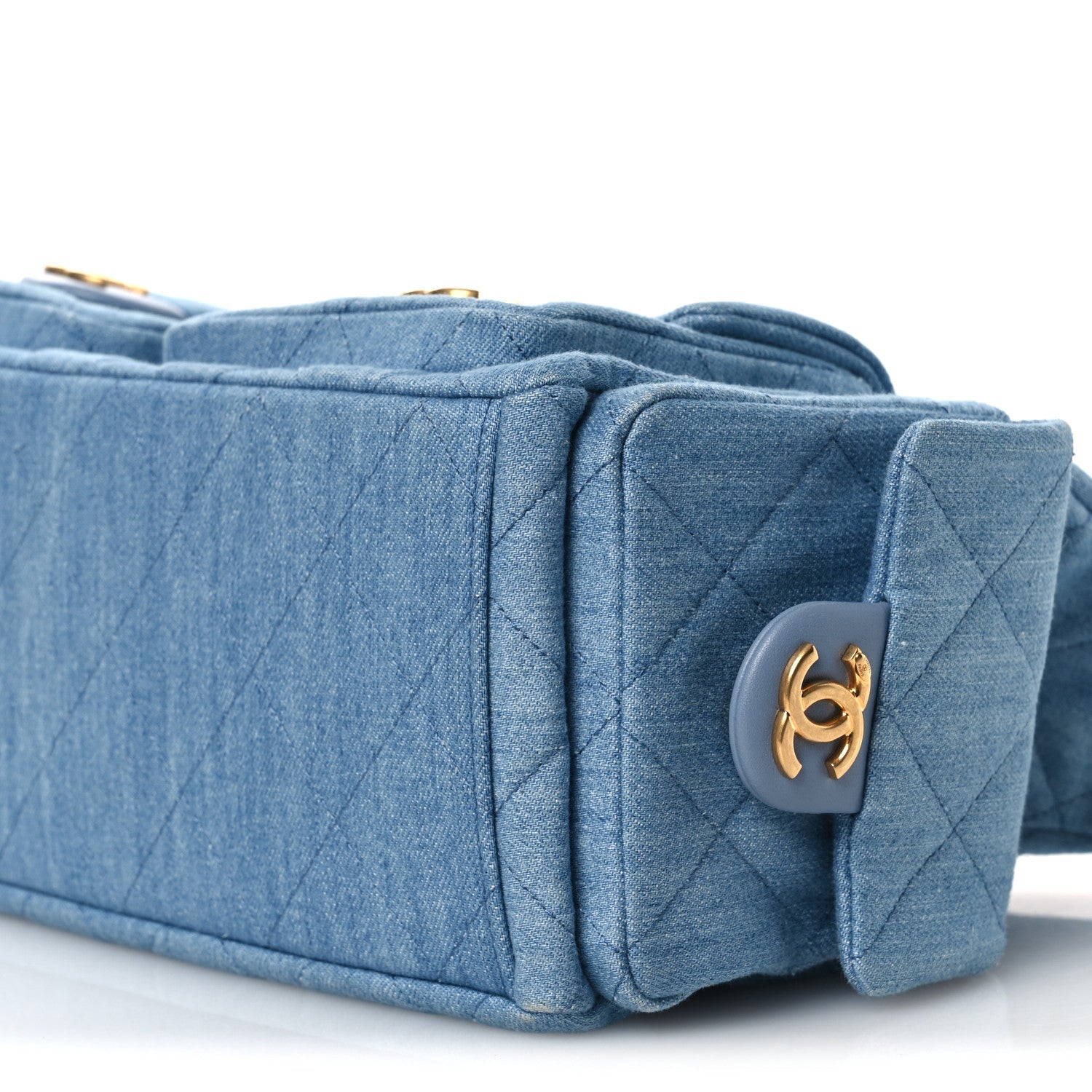 Washed Denim Quilted Large Trendy Pockets Hobo Blue