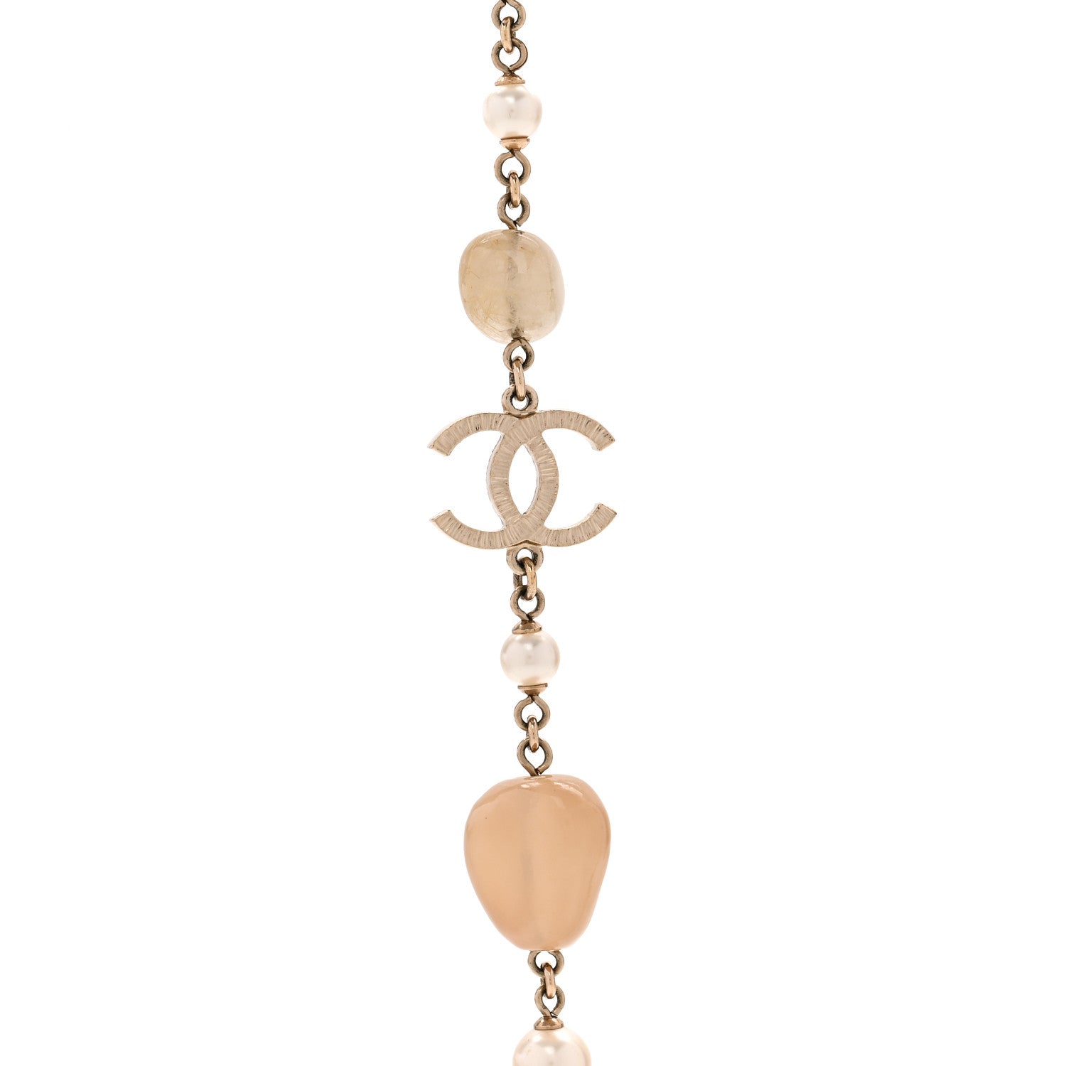 Pearl Glass Bead CC Long Necklace Gold