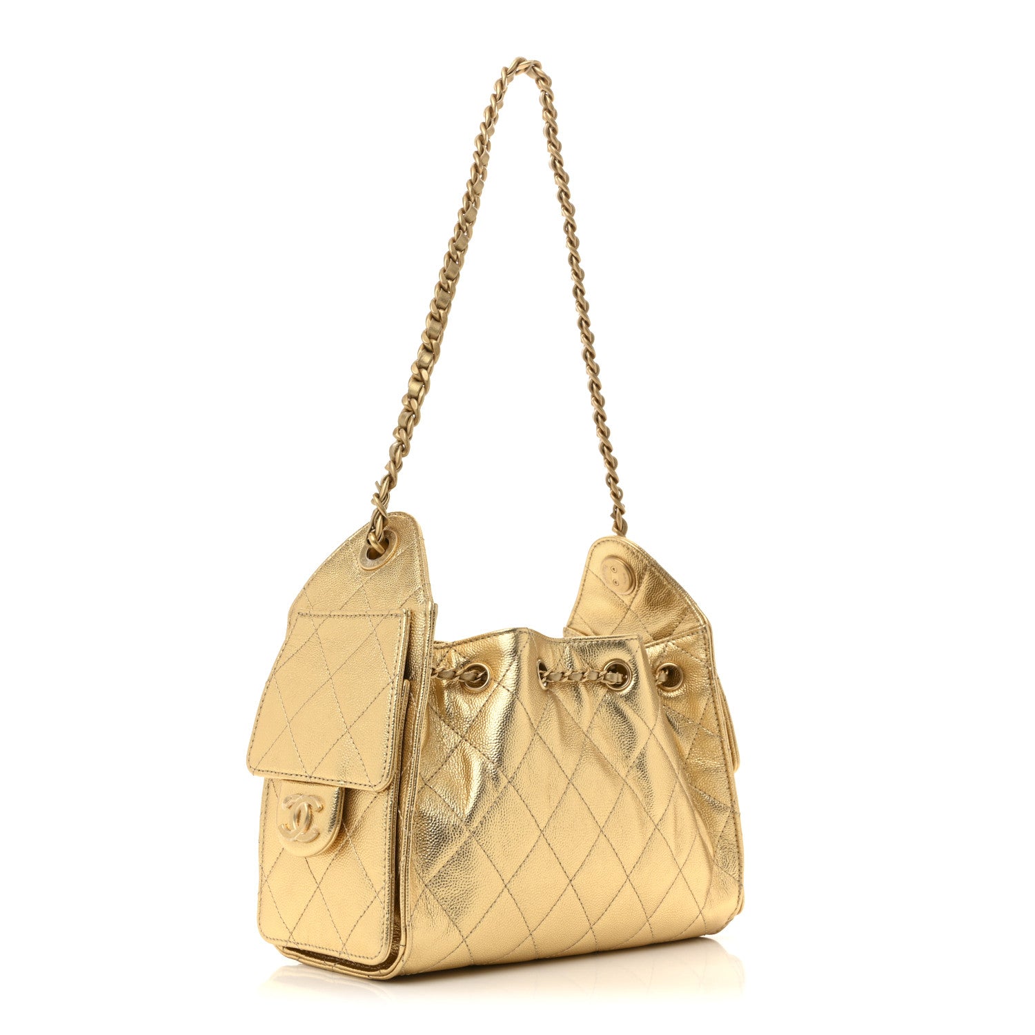 Metallic Caviar Quilted Mini Chanel 25 Handbag Gold