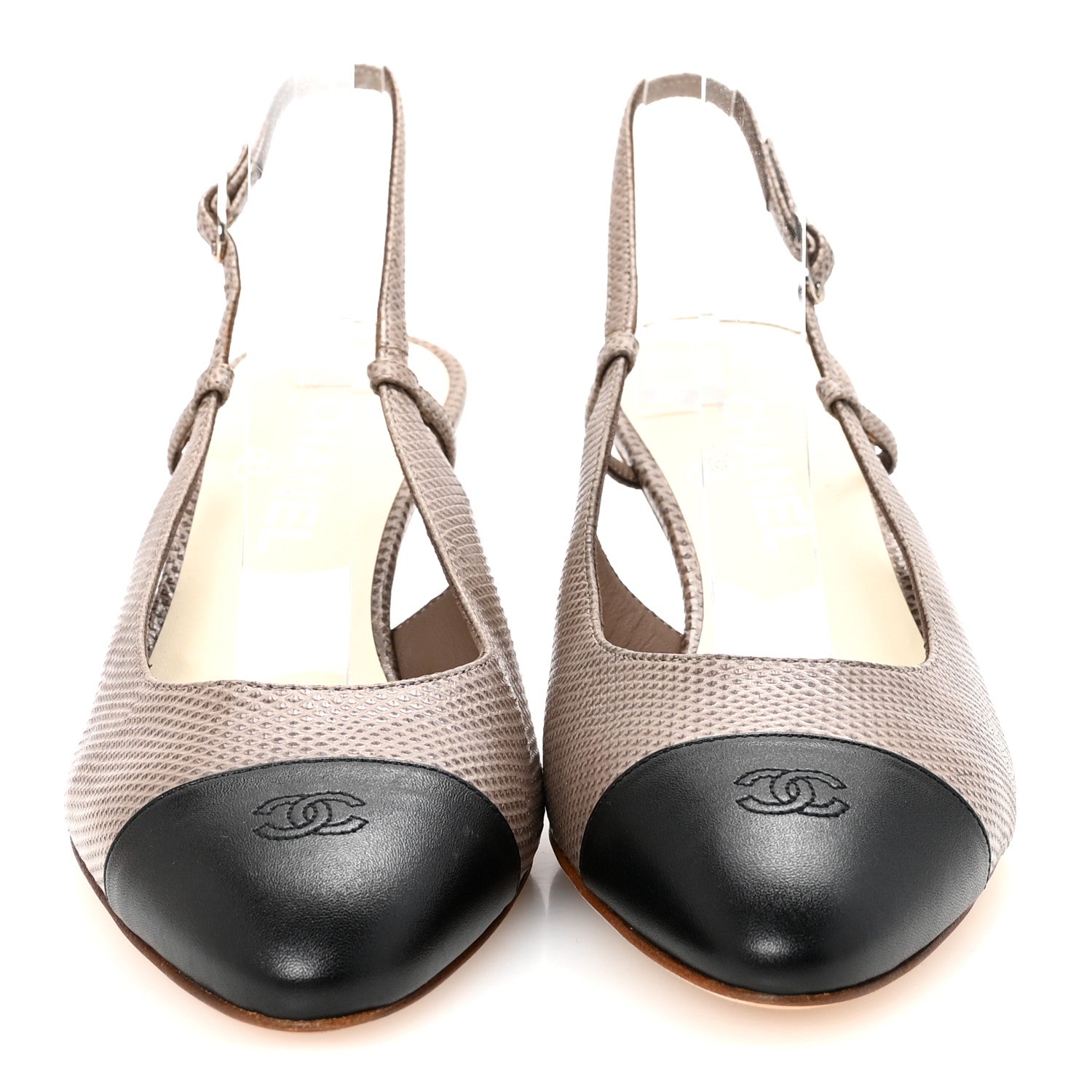Lizard Grosgrain Cap Toe CC Slingback Sandals 40 Taupe