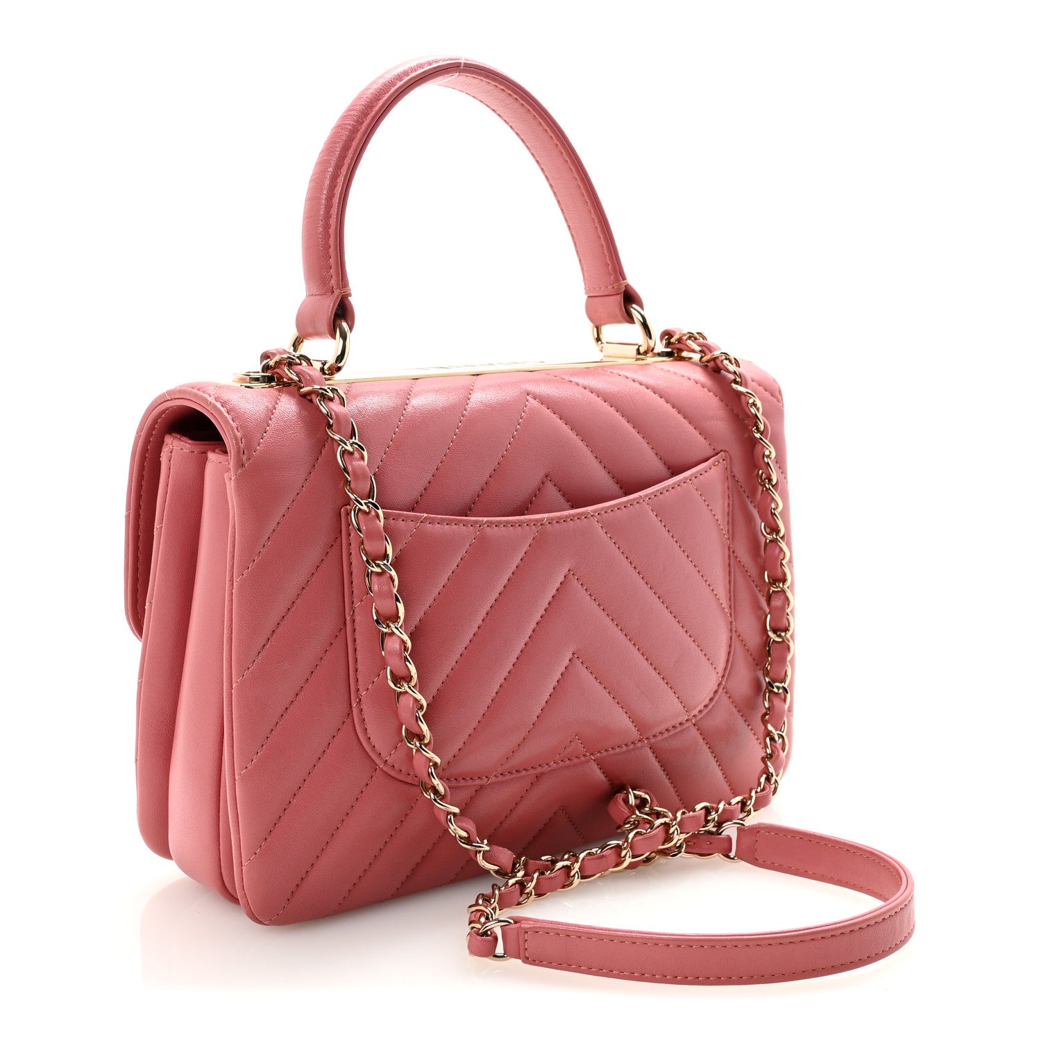 Lambskin Chevron Quilted Small Trendy CC Dual Handle Flap Bag Rosewood
