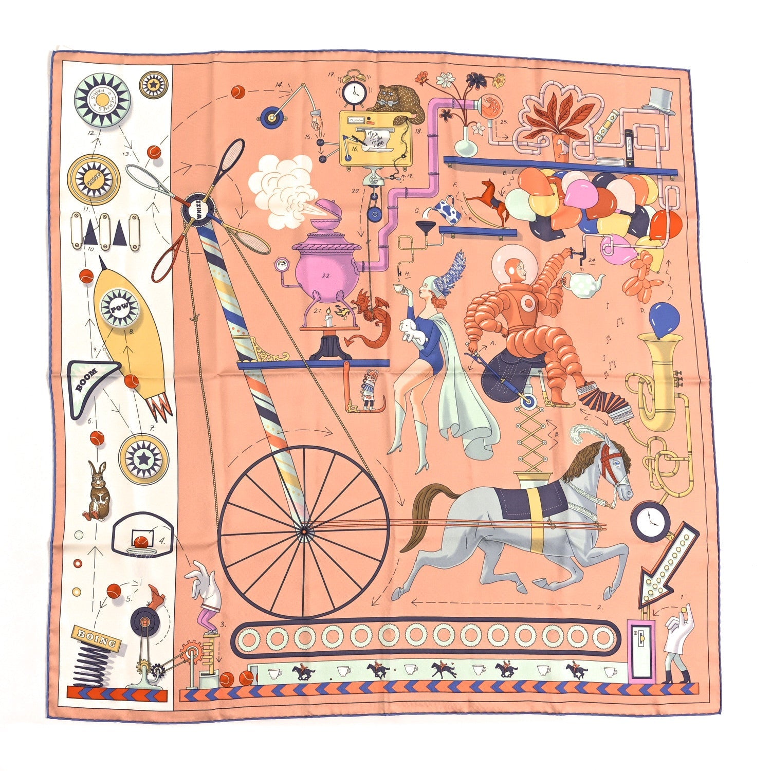Silk Tea For Two Scarf 90 Rose Poudre White Bleu