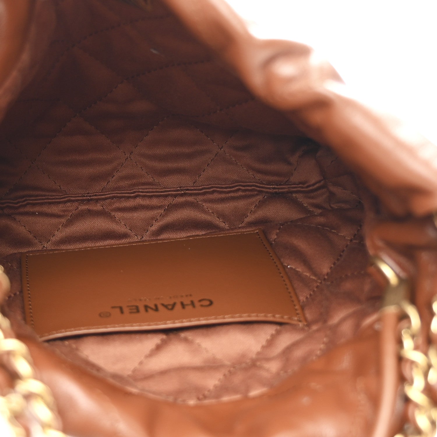 Shiny Calfskin Quilted Mini Chanel 22 Light Brown